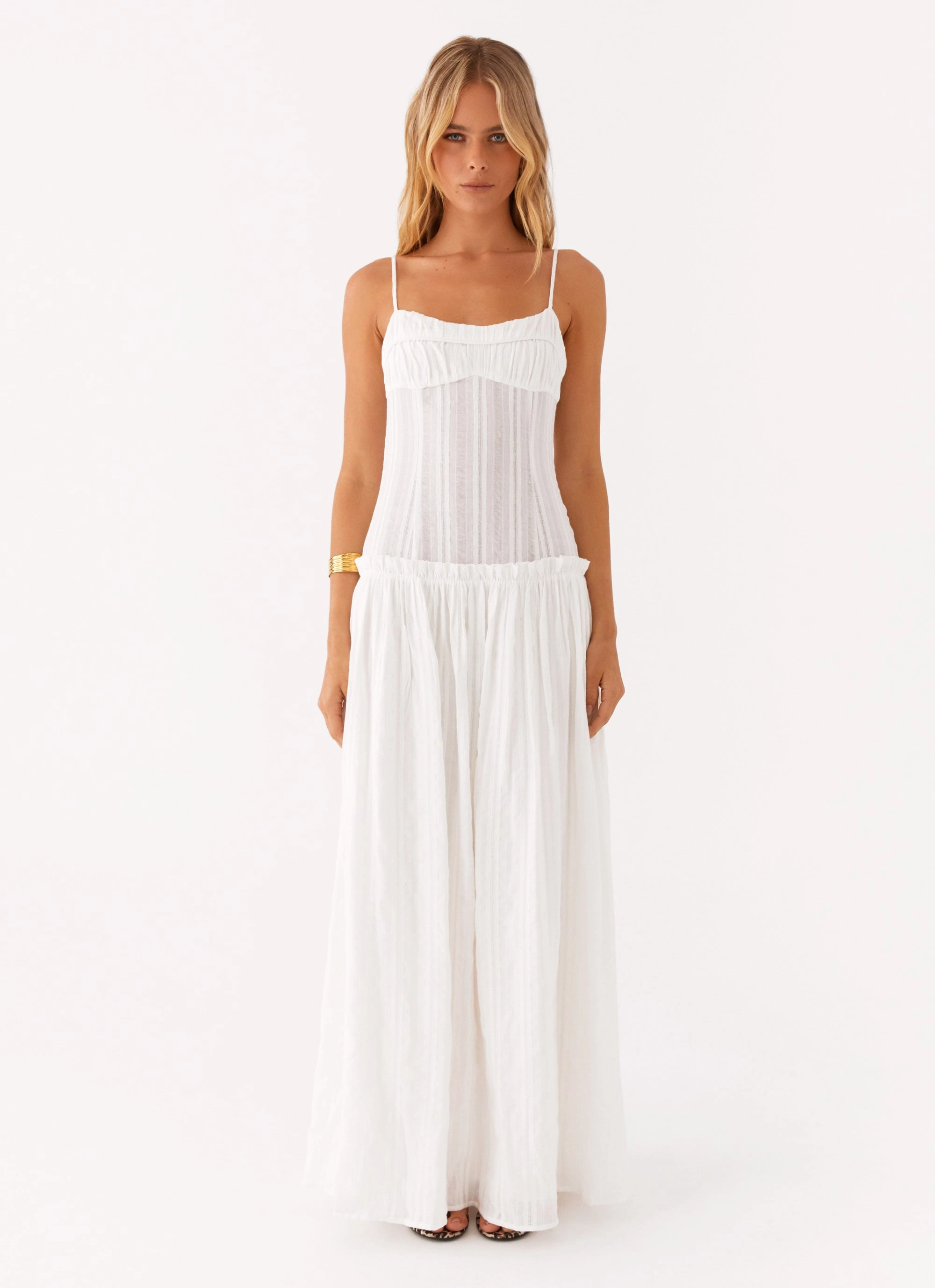 Jacinda Drop Waist Maxi Dress - Ivory Influencer-Style