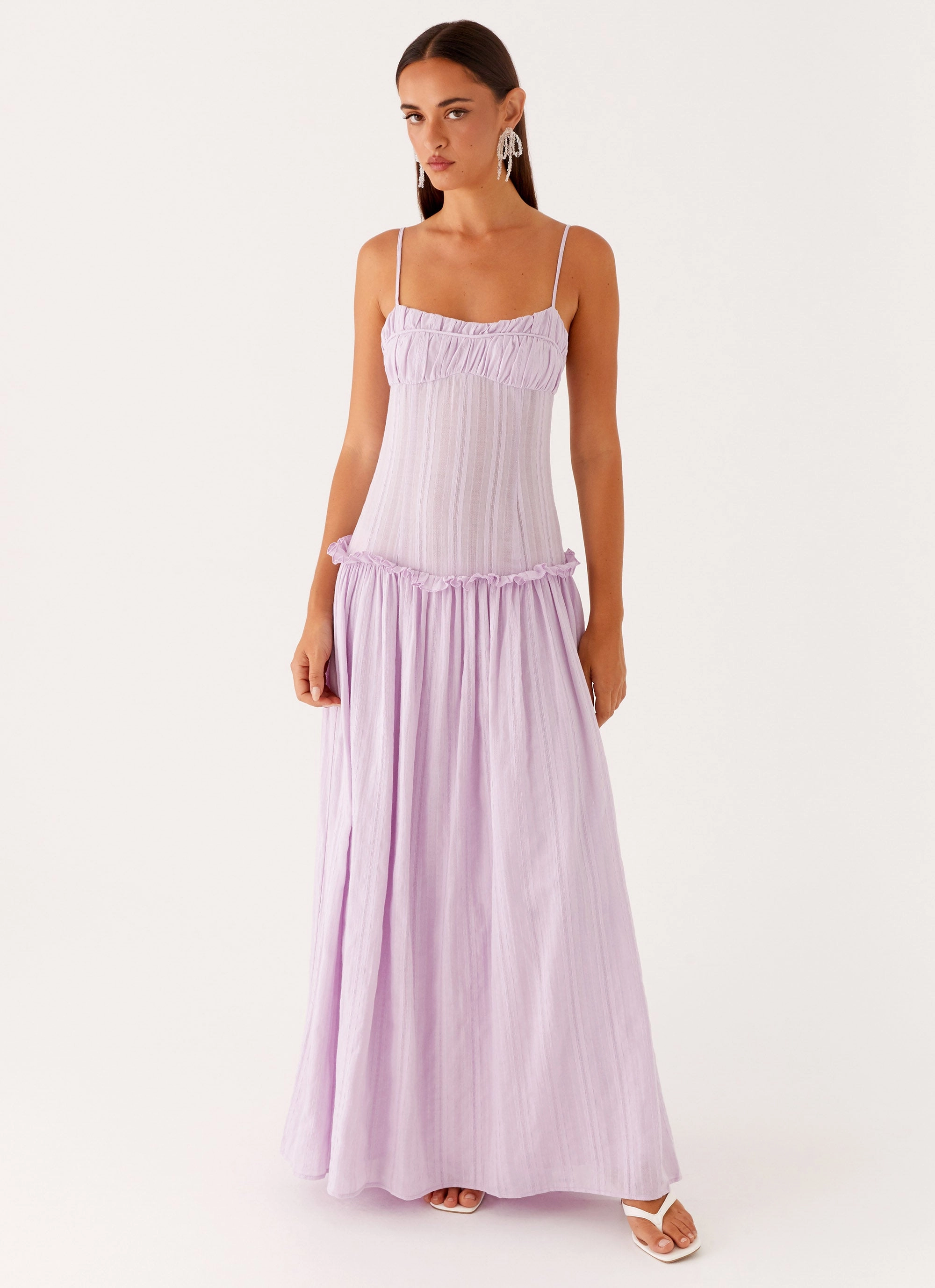 Jacinda Drop Waist Maxi Dress - Lavender Tulle Flow