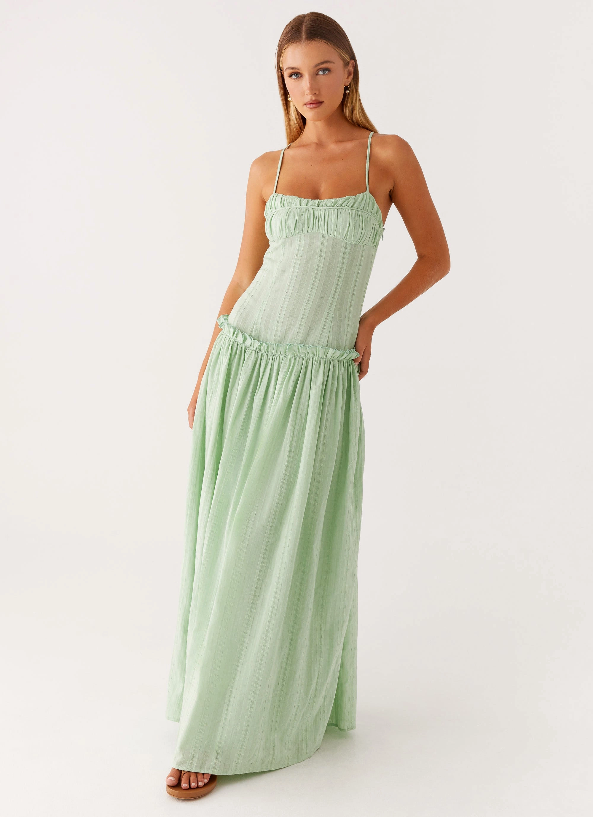 Timeless Beauty Warm Base Jacinda Drop Waist Maxi Dress - Sage