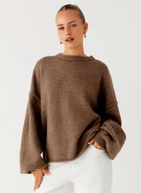 WideNeckline Jack Oversized Knit Sweater - Tan Marle