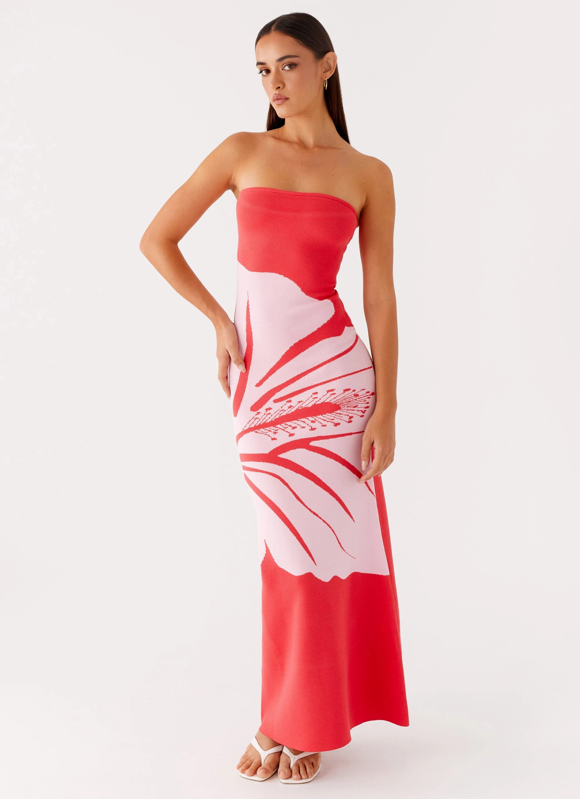 Ready Anytime Modern Look Jala Strapless Knit Maxi Dress - Red Floral