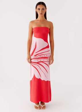 Jala Strapless Knit Maxi Dress - Red Floral Bold Touch