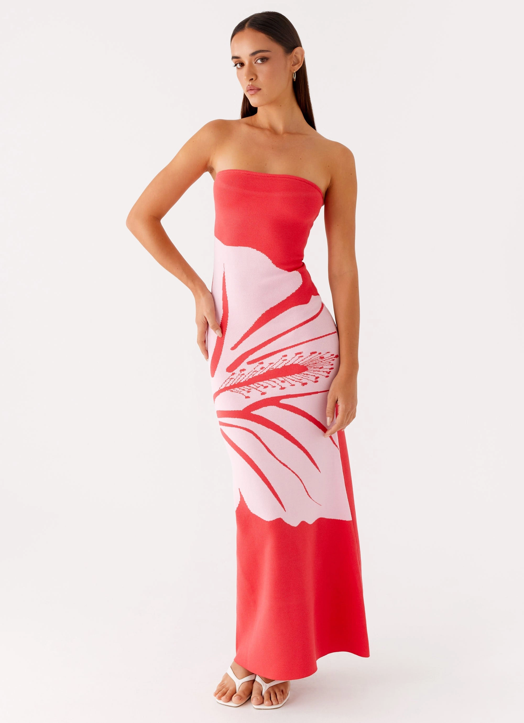 Fall Tone Chic Fit Wear Jala Strapless Knit Maxi Dress - Red Floral