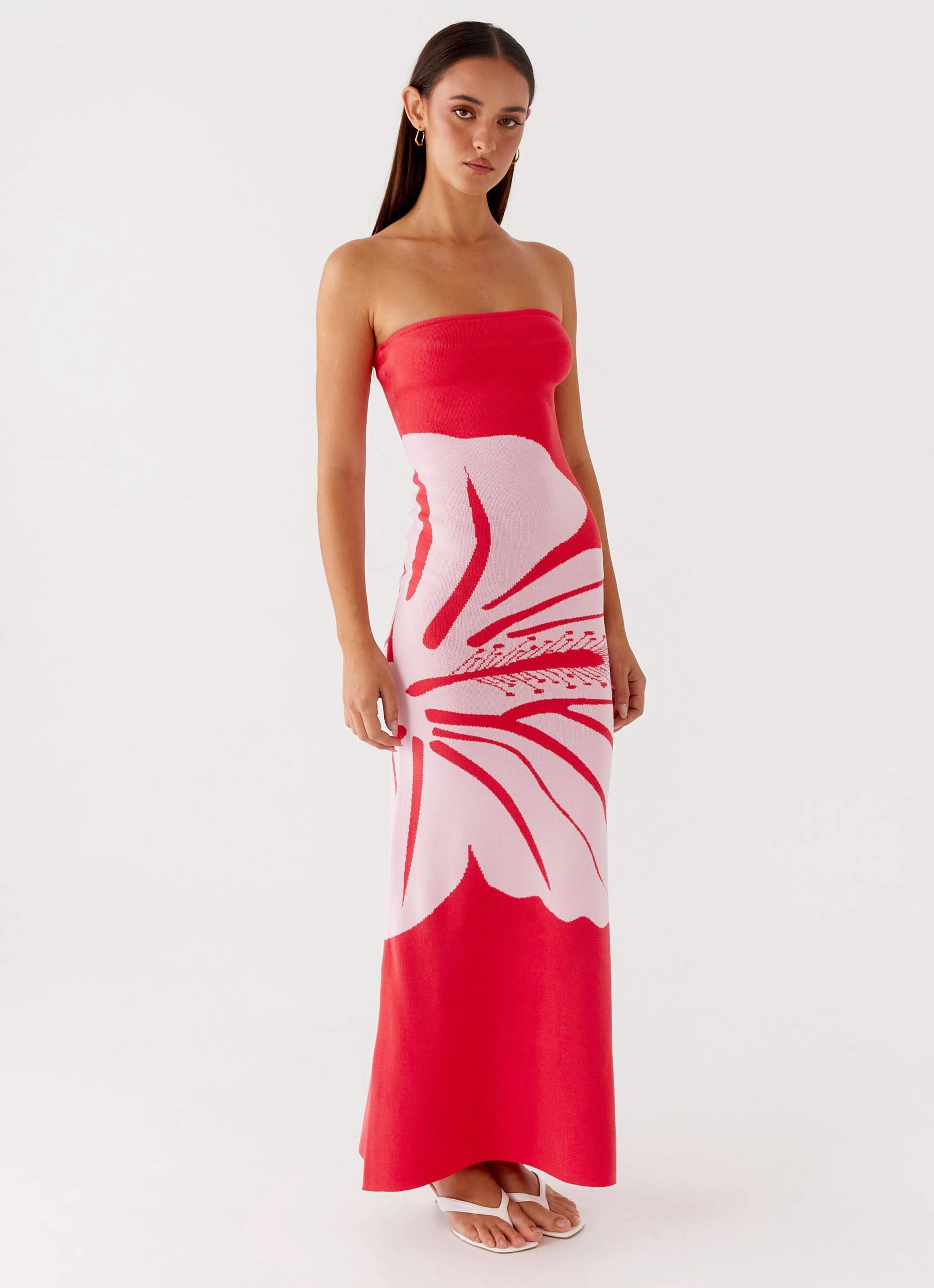 Jala Strapless Knit Maxi Dress - Red Floral Regular-fit