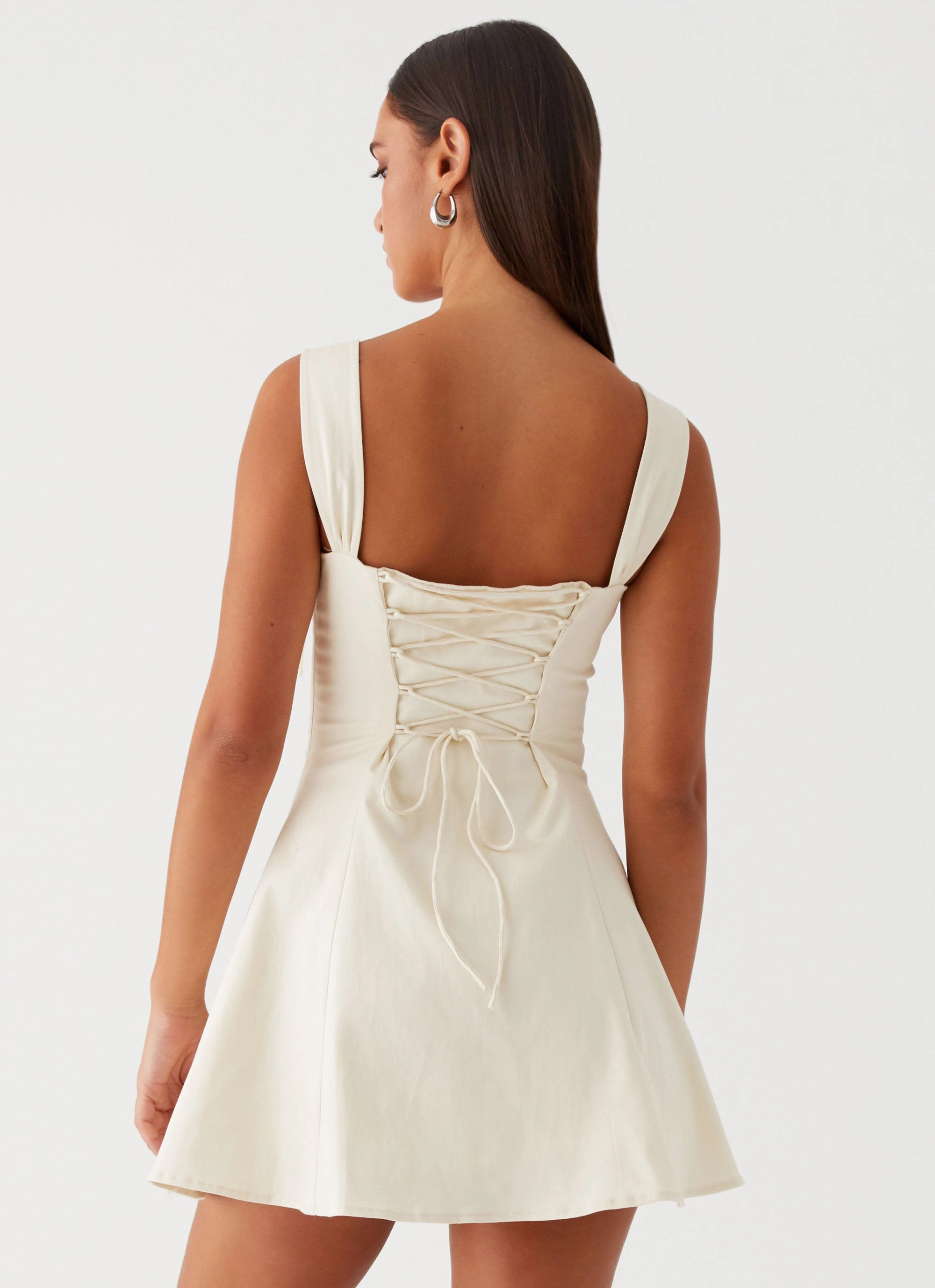 Jamaya Tie Mini Dress - Ivory Mid Length