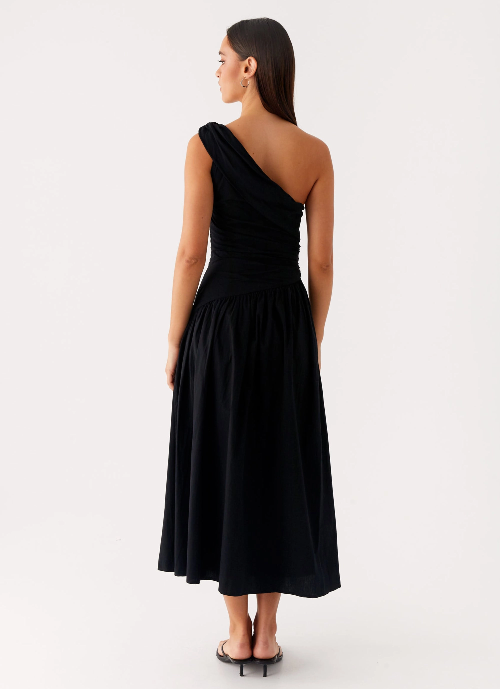 Janessa Midi Dress - Black Cool Drape Linen Vibe