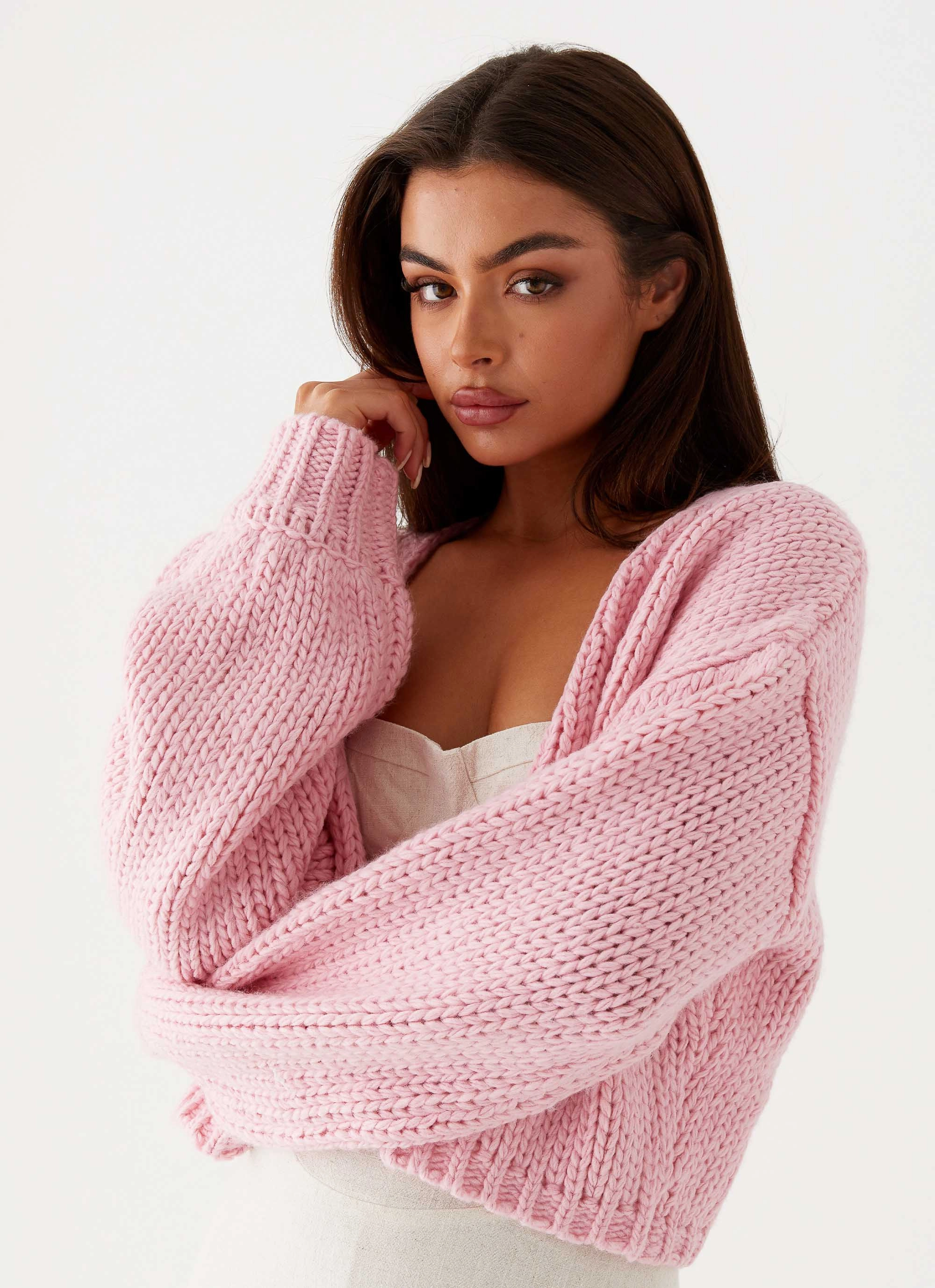 Layer Up Style Ergonomic Seams Jasleen Knit Cardigan - Pink