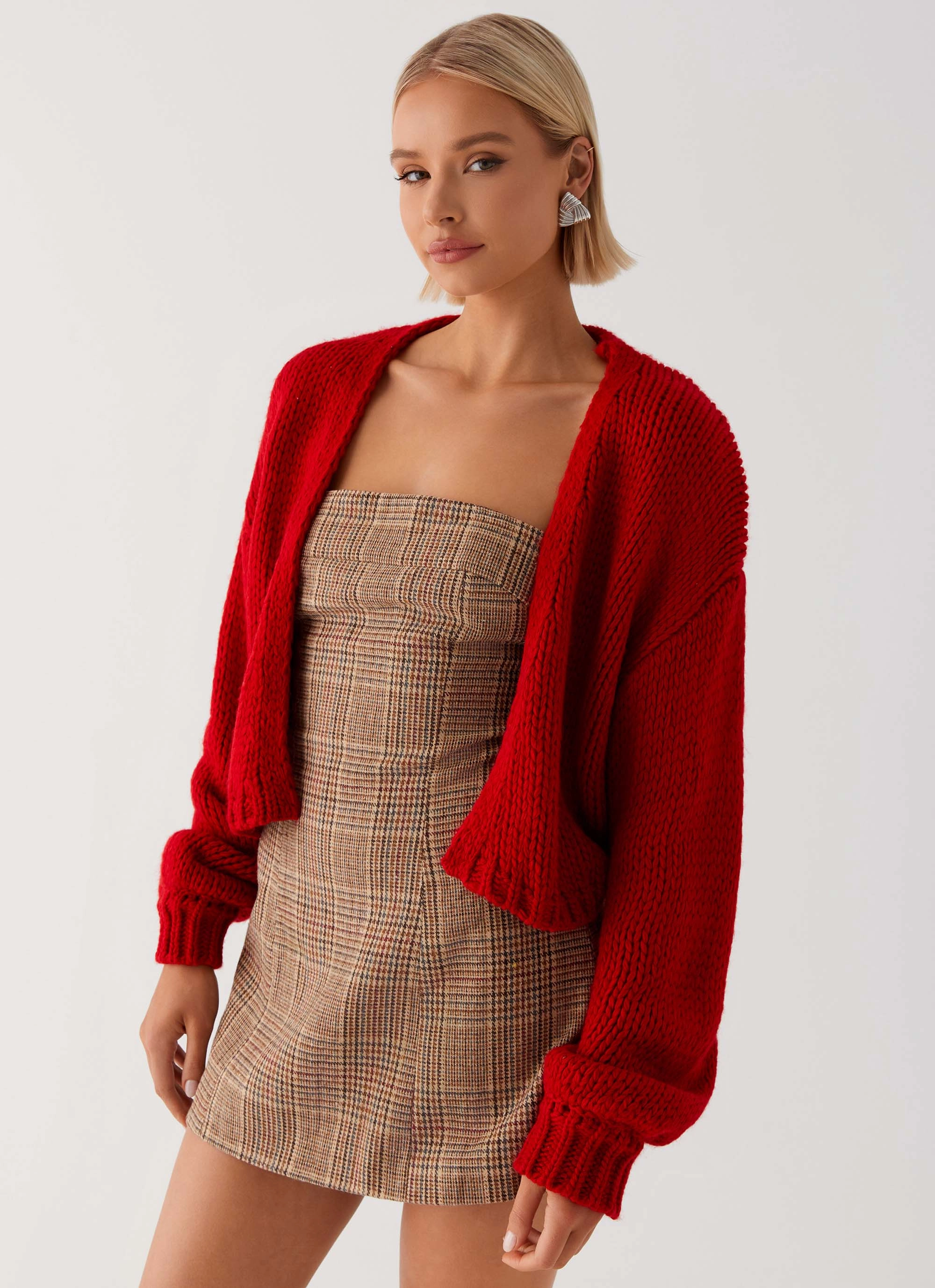 anti slip grip Jasleen Knit Cardigan - Red