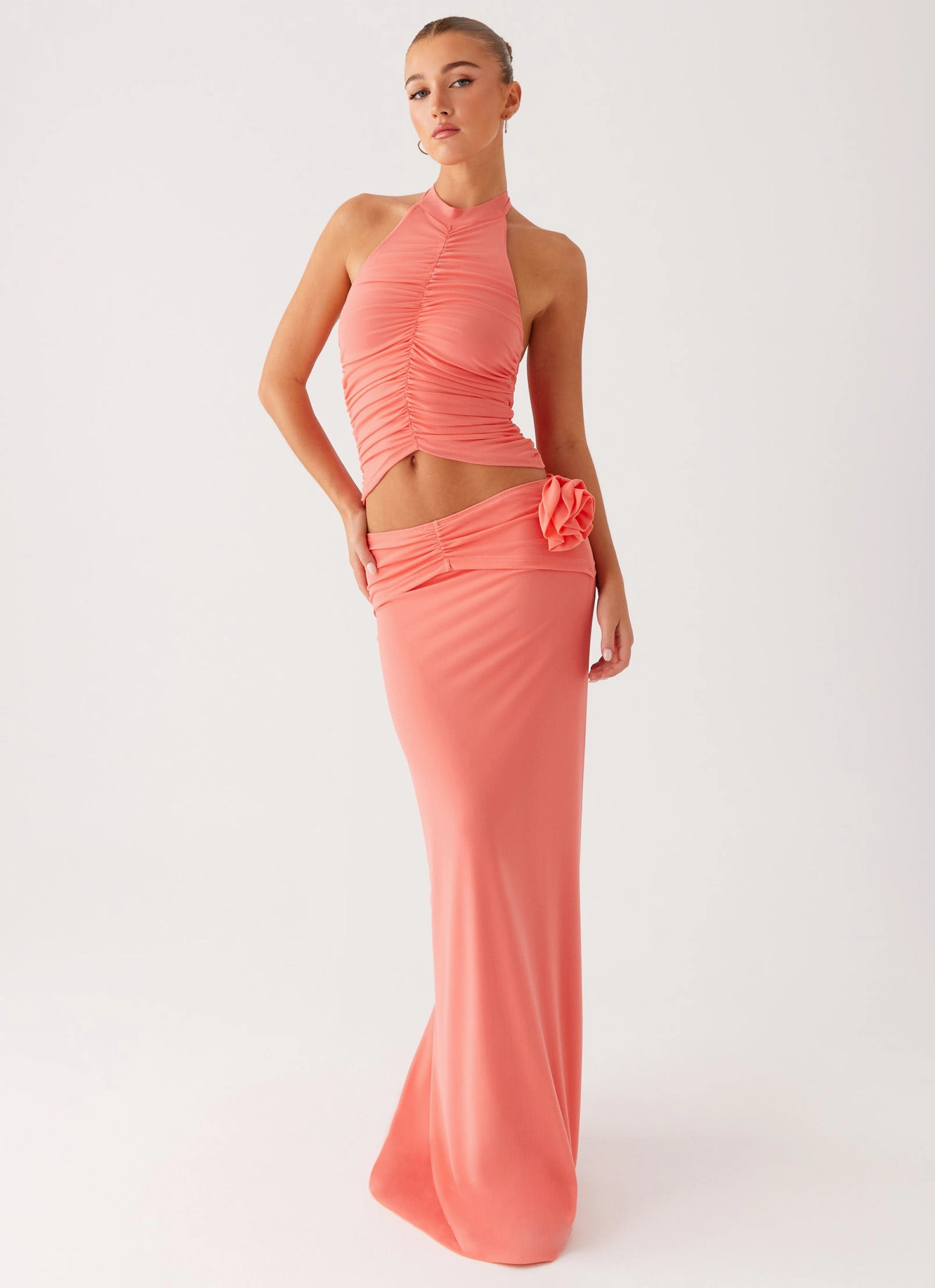 Seamless Design Crisp Finish Jayce Maxi Skirt - Salmon
