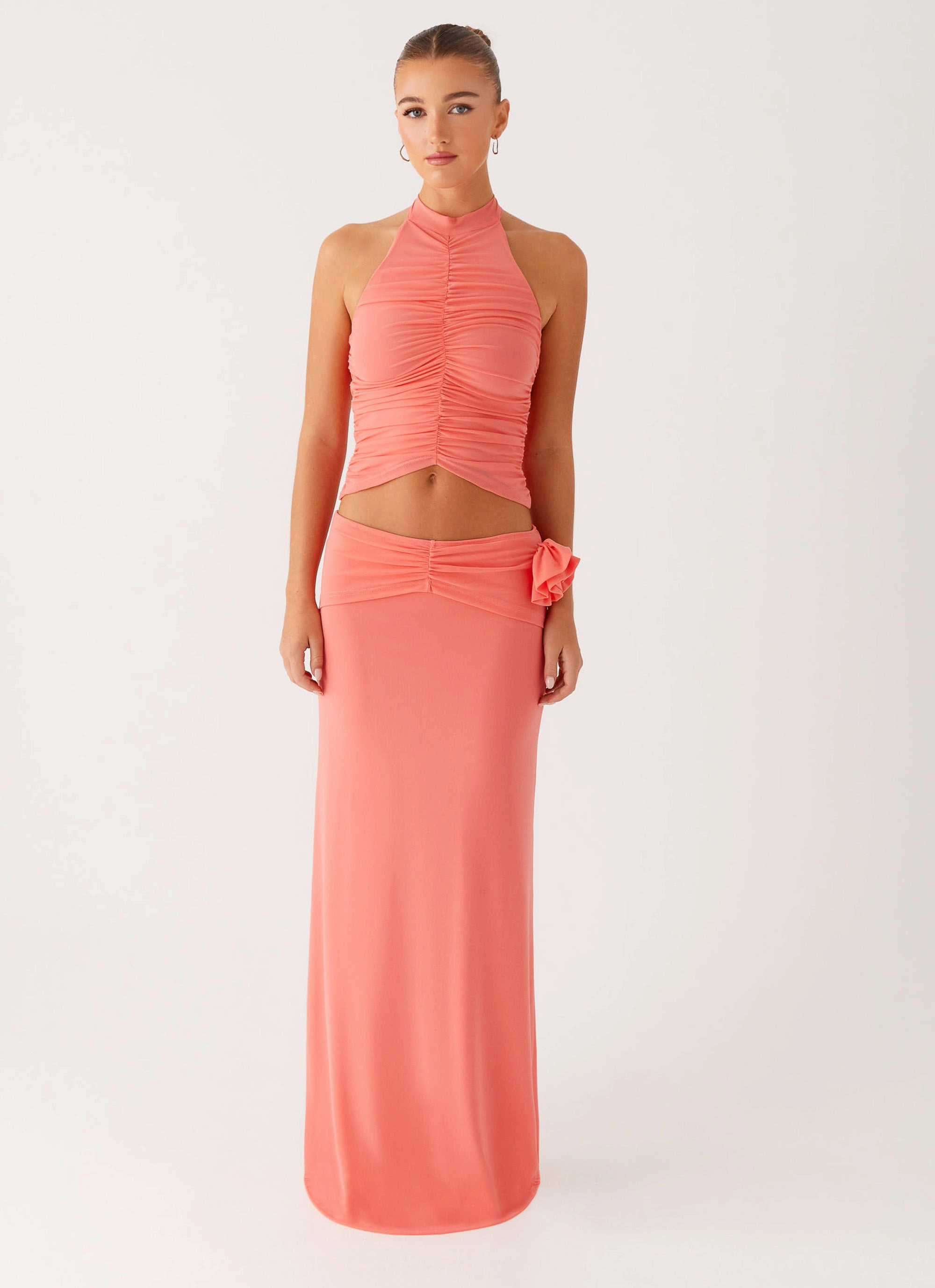 Jayce Maxi Skirt - Salmon Knee Length Modern Outfit