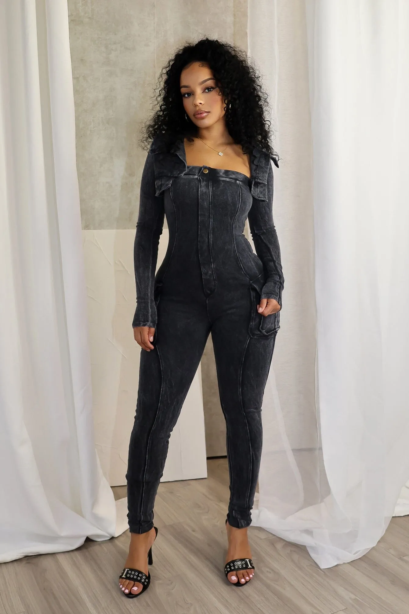 Jennie Mineral Washed Jumpsuit With Cardigan Work Comfort SustainableManufacturing
