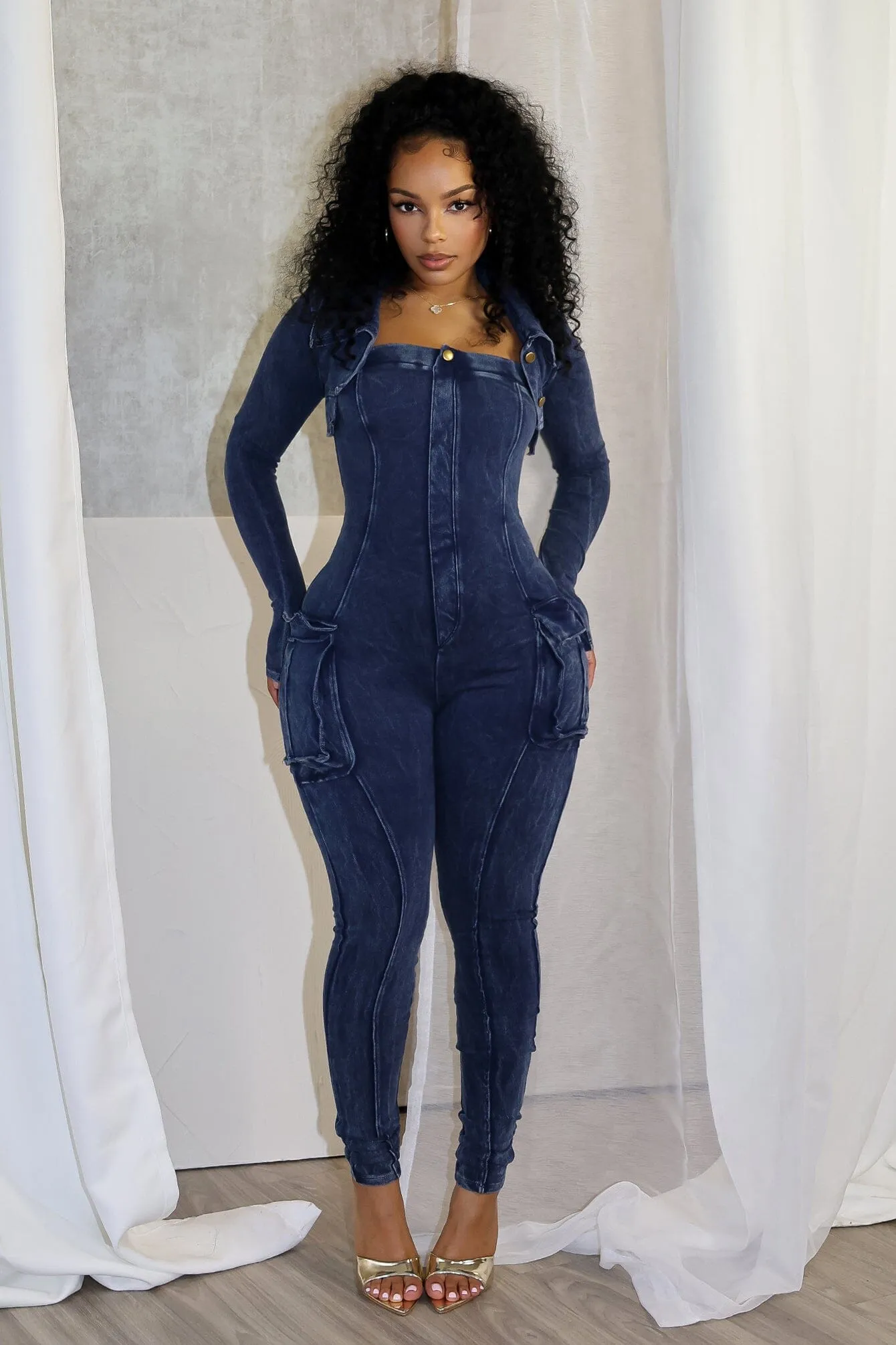 Low Bulk Jennie Mineral Washed Jumpsuit With Cardigan