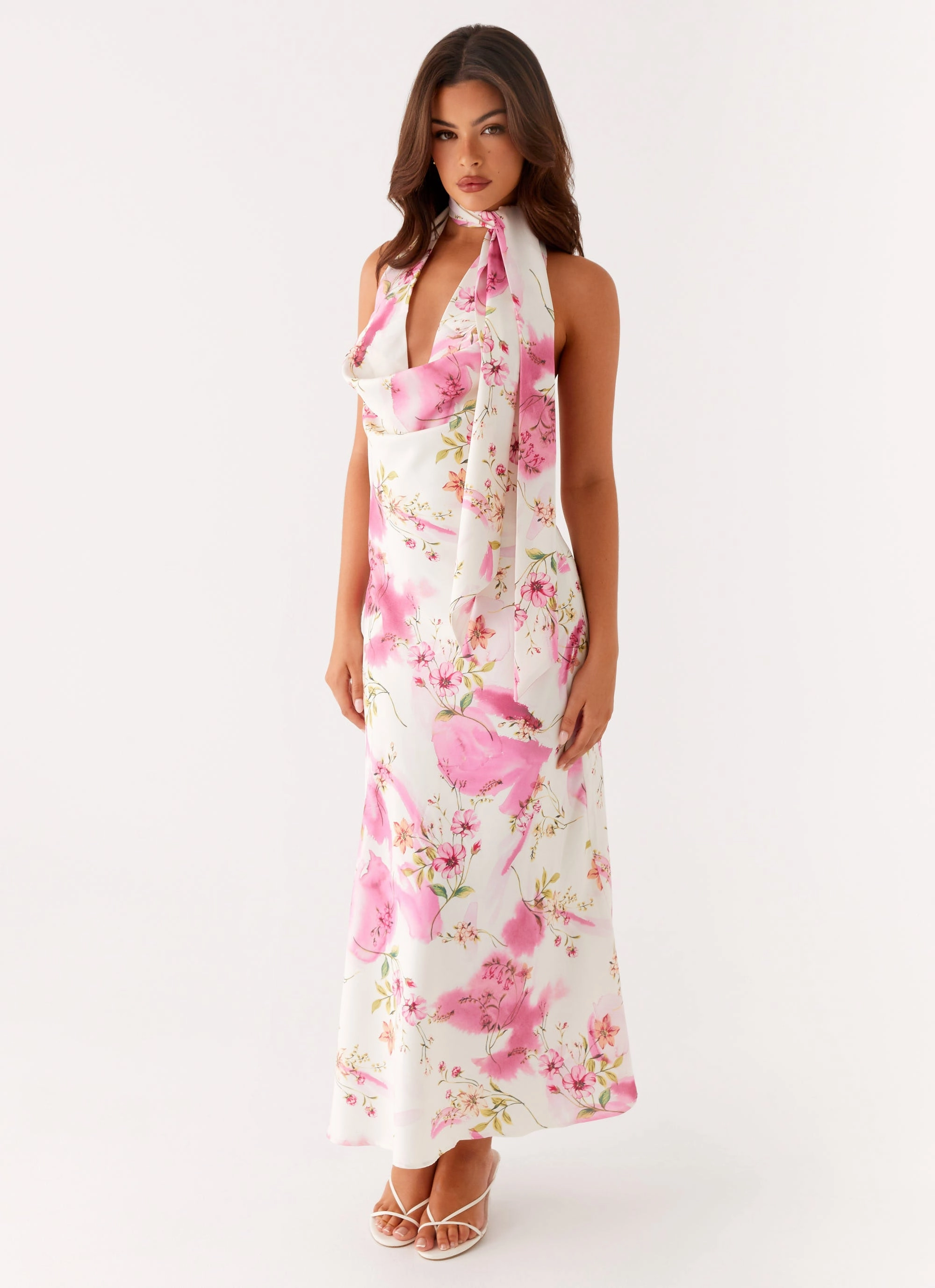Jensen Midi Dress - Ivory Floral Print Flowy Texture
