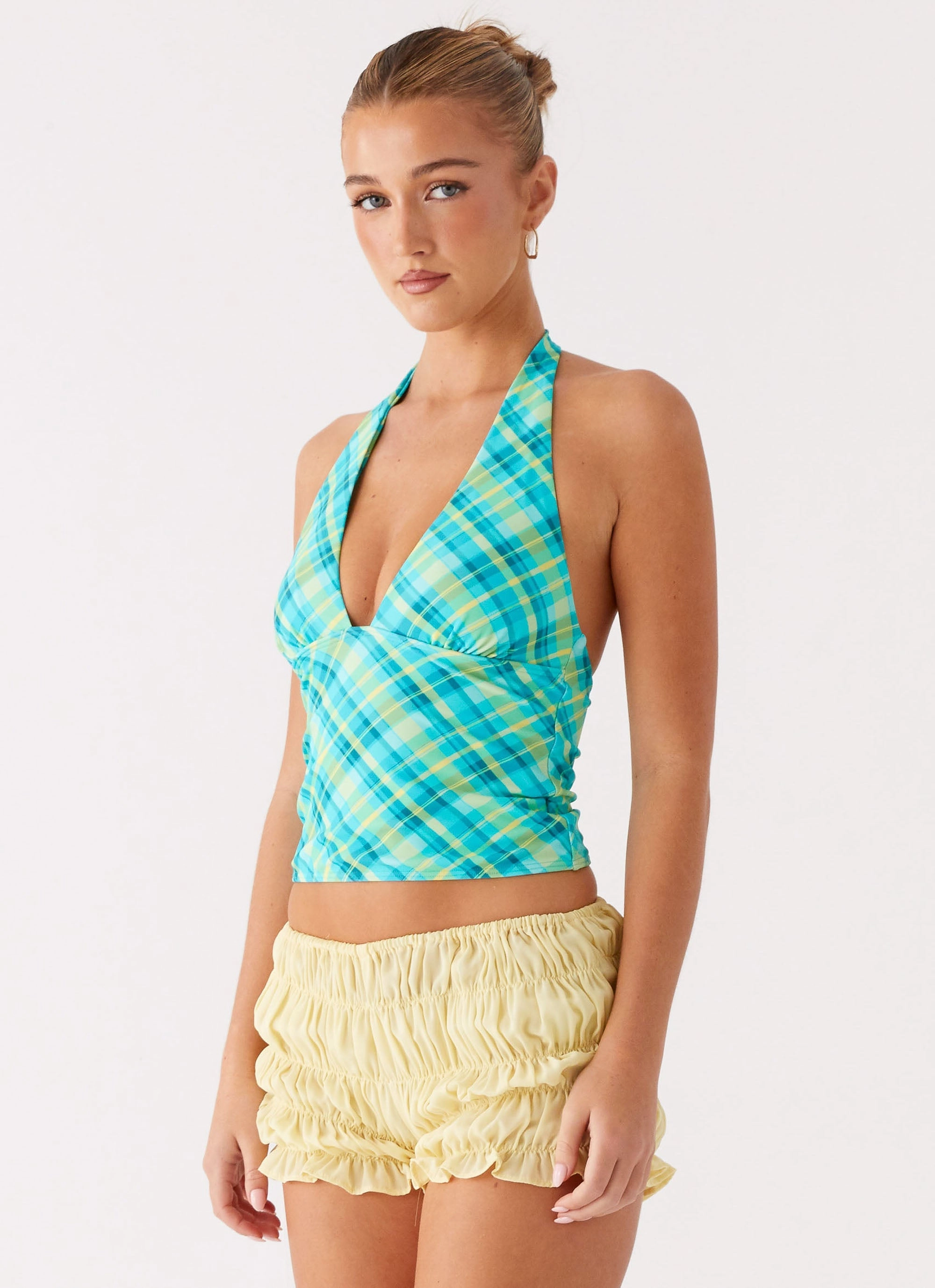 LowMaintenanceFabric Jetsetter Halter Top - Green Check