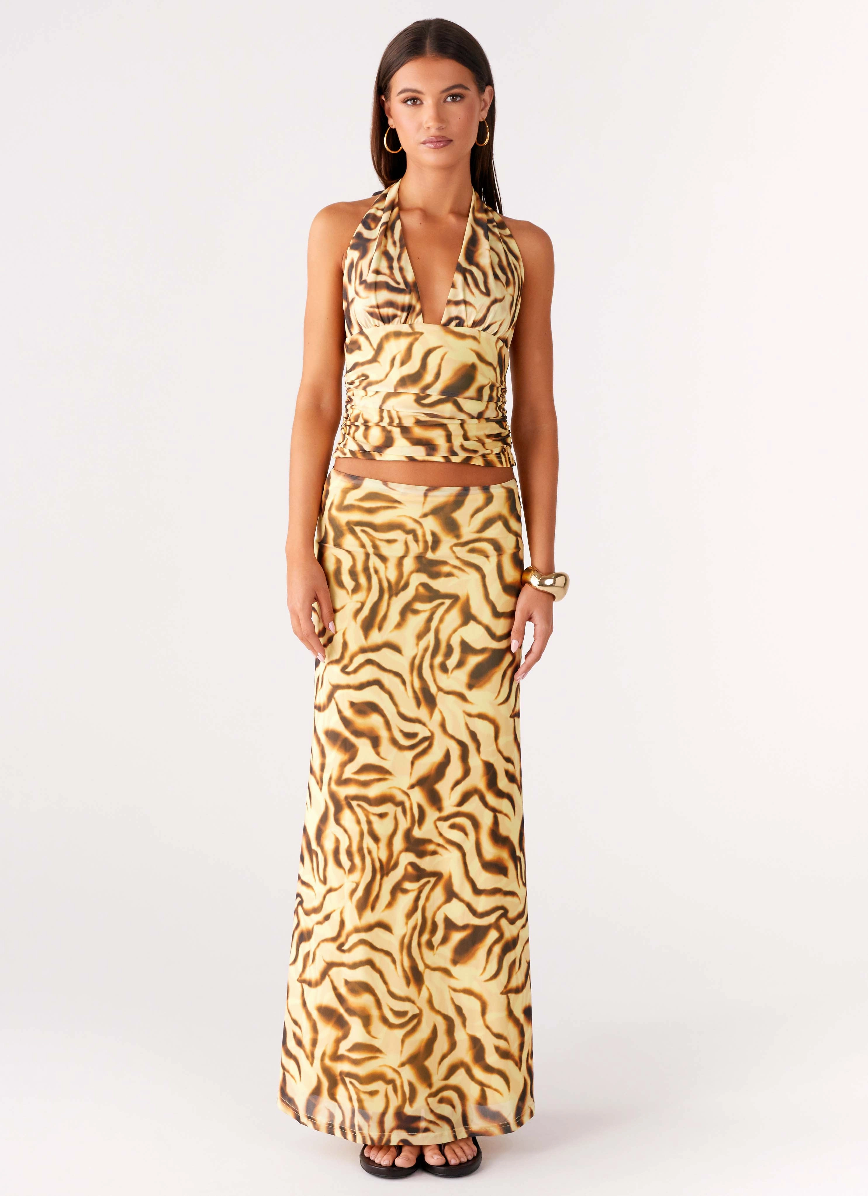 Call Me Low Rise Maxi Skirt - Yellow Zebra Foldable Design Ethically Made