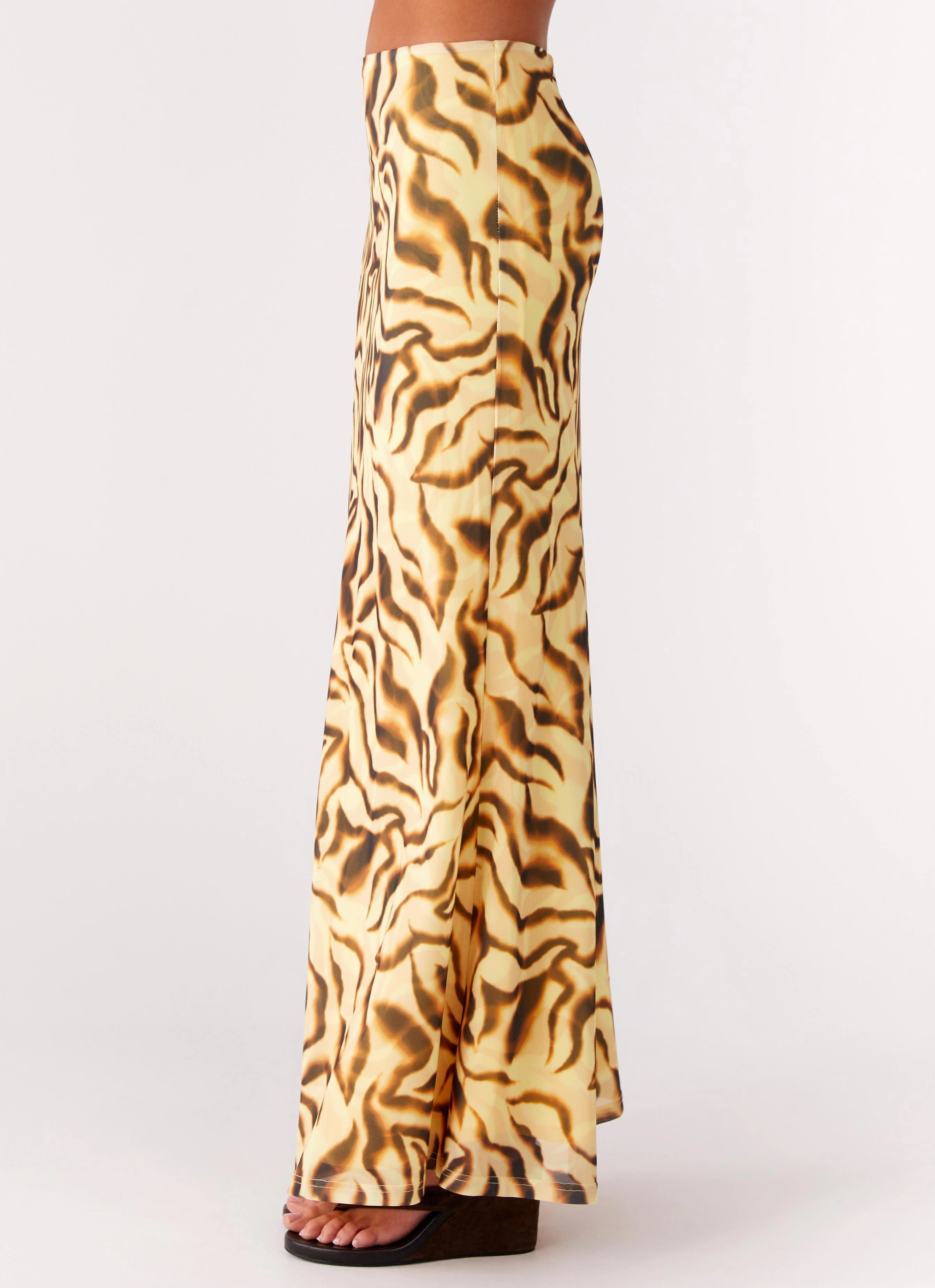 Call Me Low Rise Maxi Skirt - Yellow Zebra Stain Resistant Weave ExpandableSidePanels