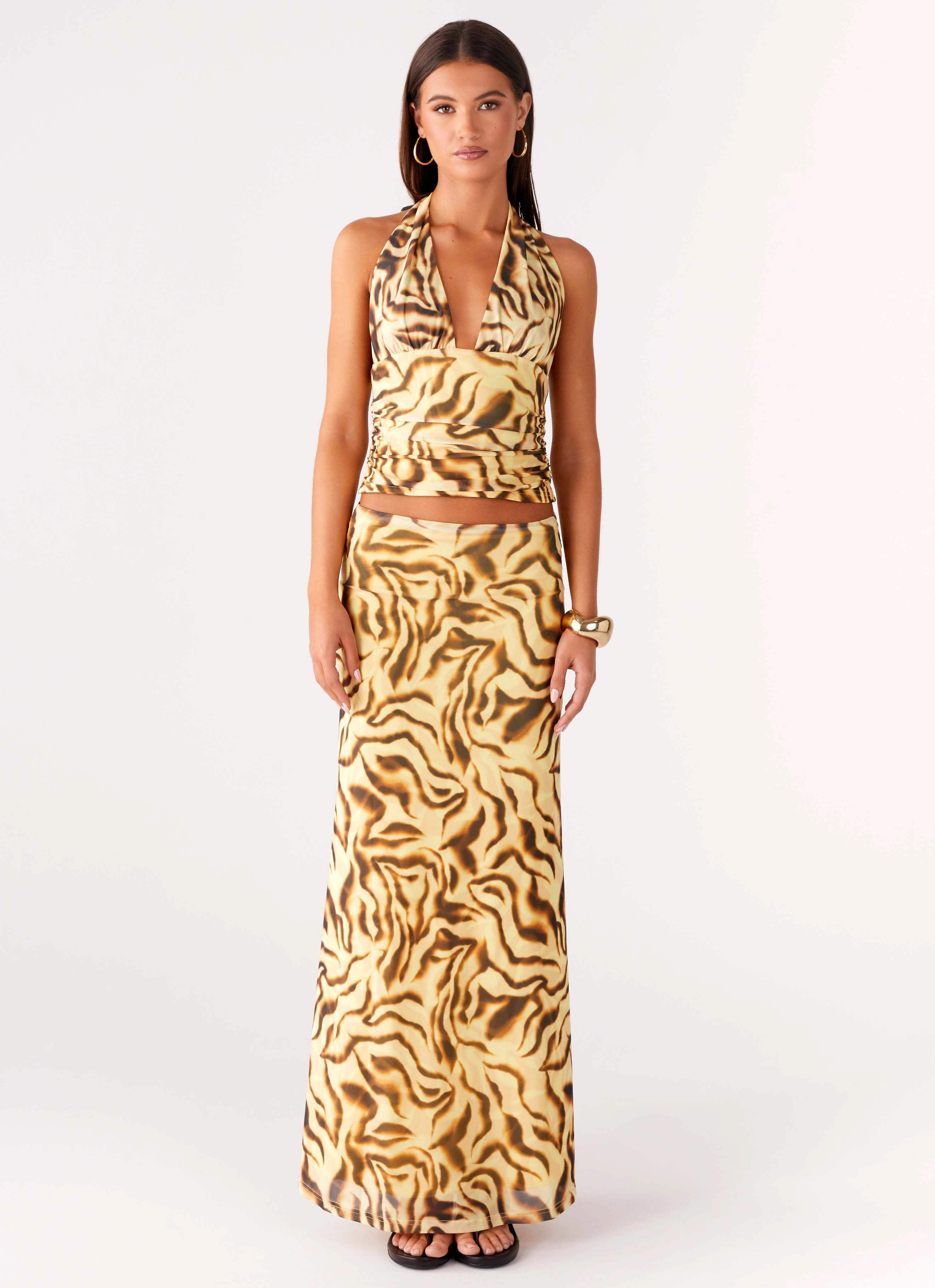 Call Me Low Rise Maxi Skirt - Yellow Zebra MachineWashableFabric All Time Use
