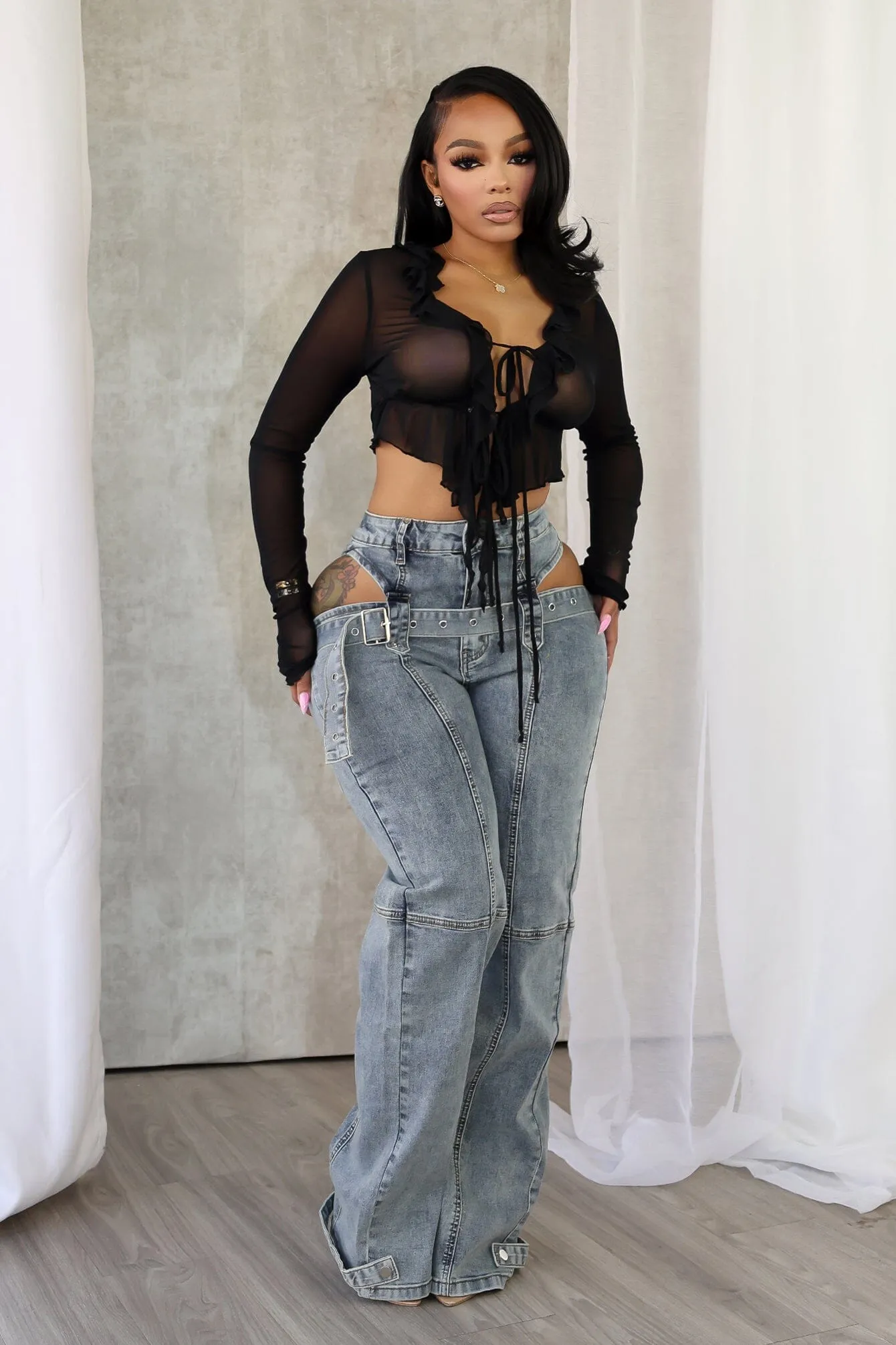 Johanna Mesh Ruffle Blouse Top SnagResistant Fabric NonIrritating