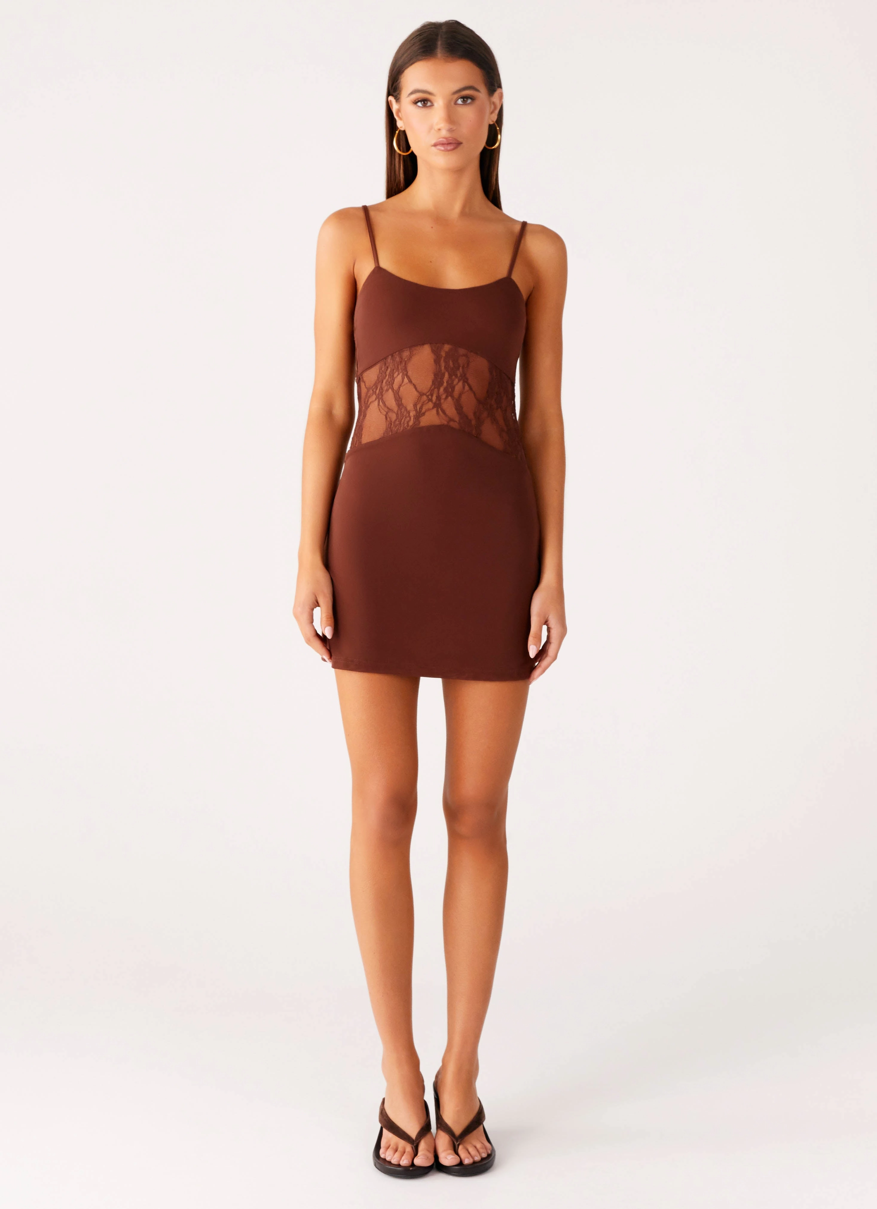 Stretchy Jordanna Lace Mini Dress - Chocolate