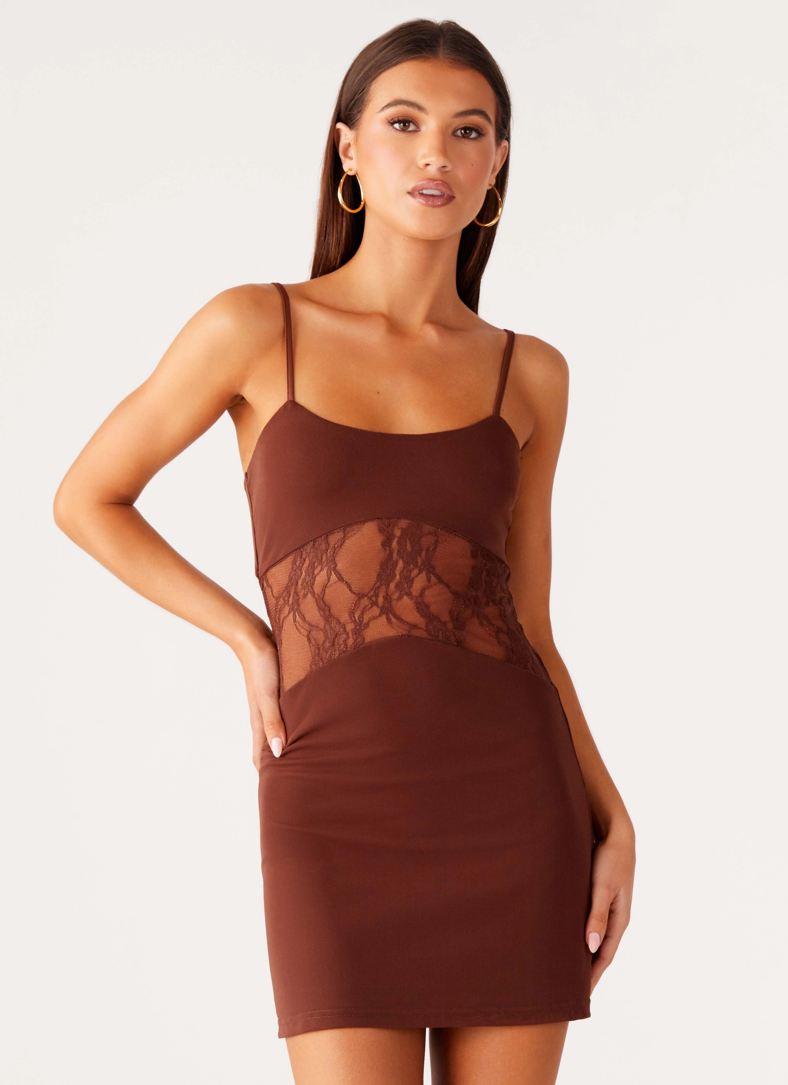 Jordanna Lace Mini Dress - Chocolate Comfort Mood