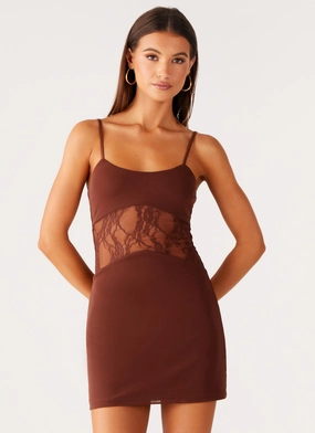 Jordanna Lace Mini Dress - Chocolate Bold Pattern