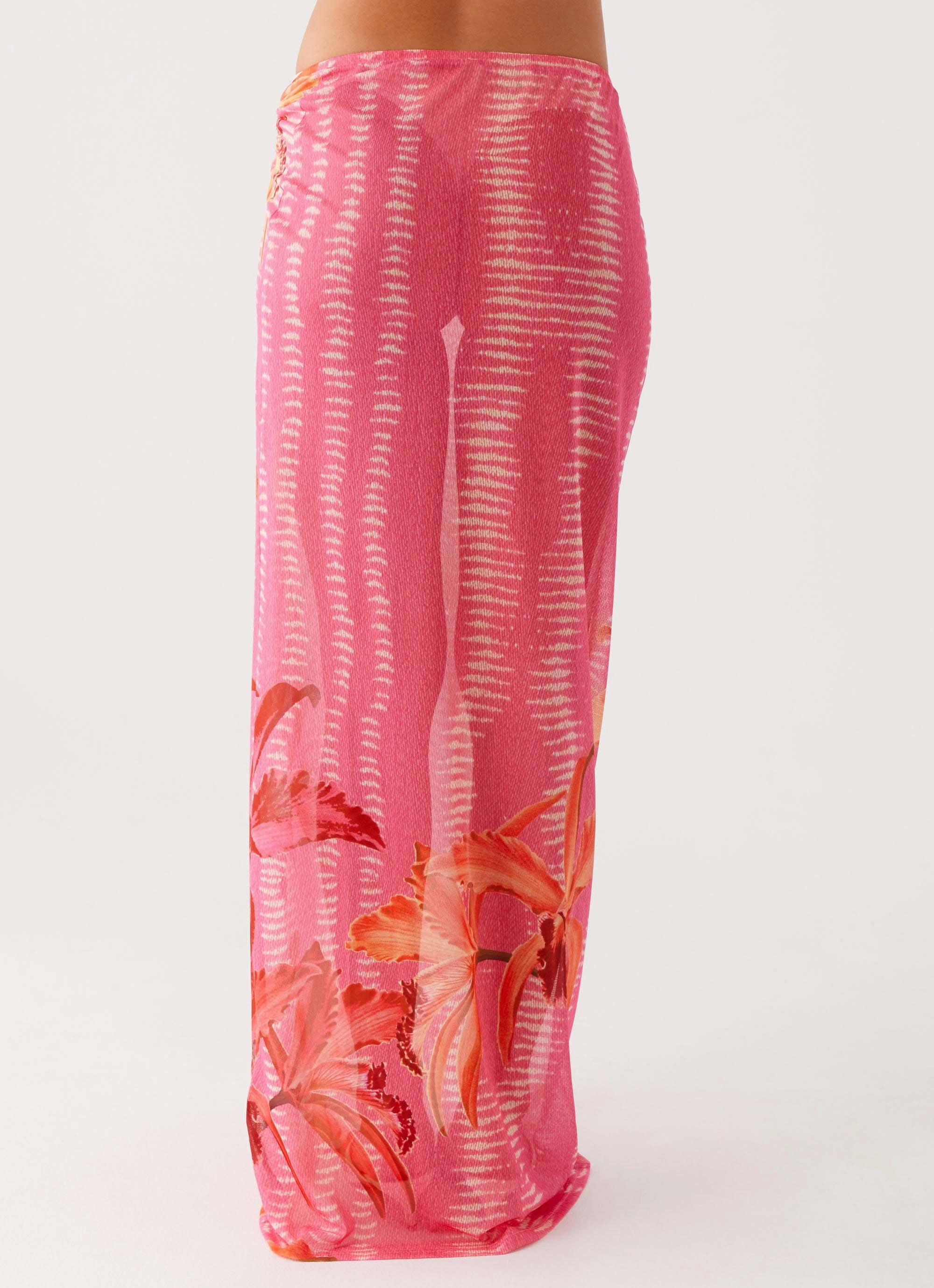 Jovani Maxi Skirt - Tropical Pink Print Gathered waist