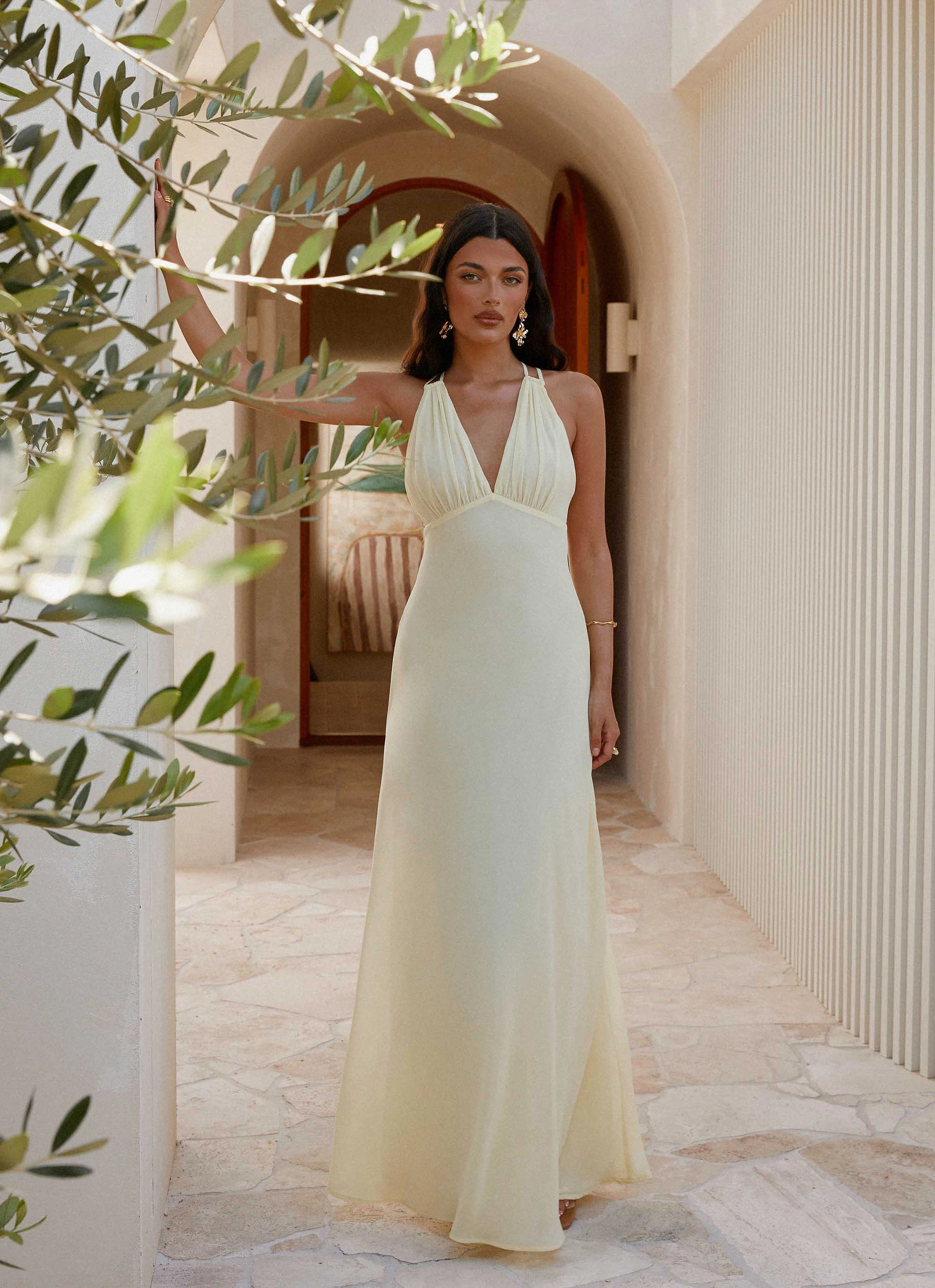 Kacia Maxi Dress - Lemon Crystal-Detail Subtle Edge