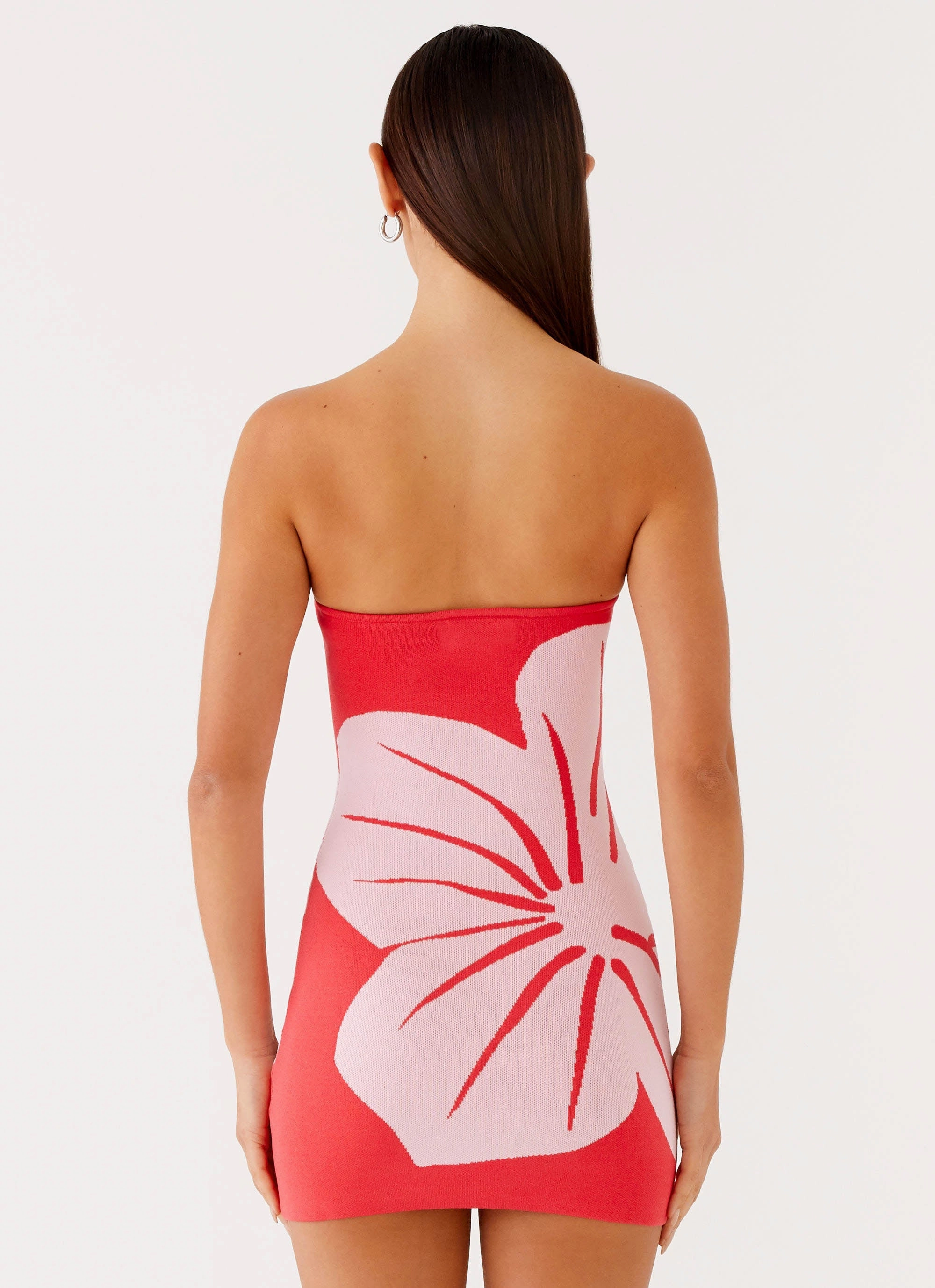 Fresh Fit Embroidered-Sleeve Kader Strapless Knit Mini Dress - Red Floral