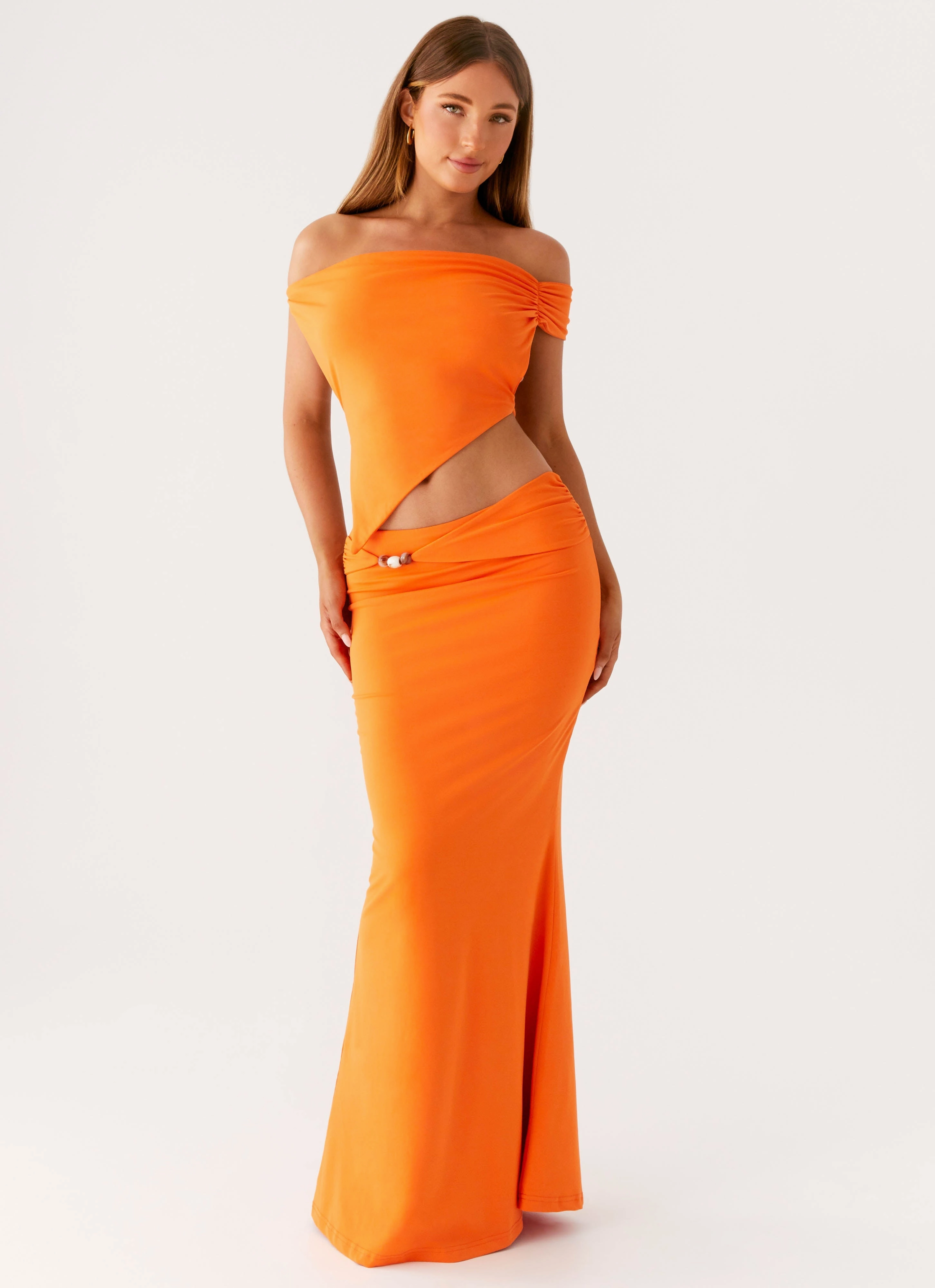 LowImpact Dye Process SnagResistant Fabric Kamara Off Shoulder Top - Orange