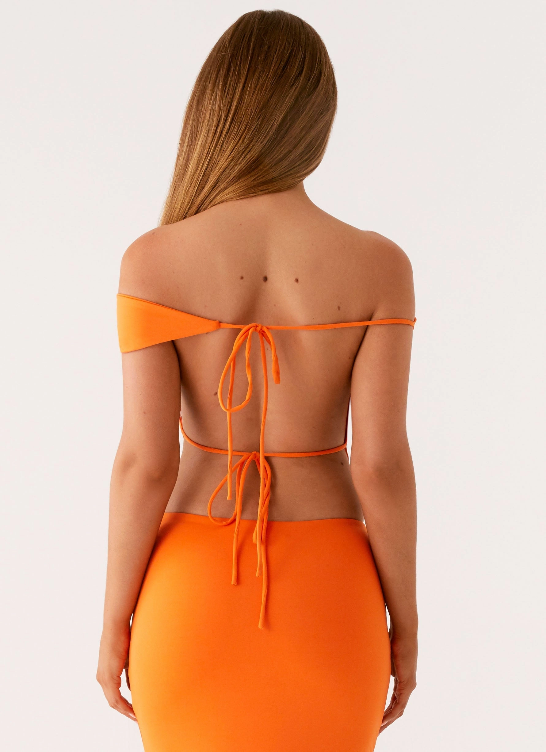 Kamara Off Shoulder Top - Orange Yarn Dyed Stripes Rubberized grip