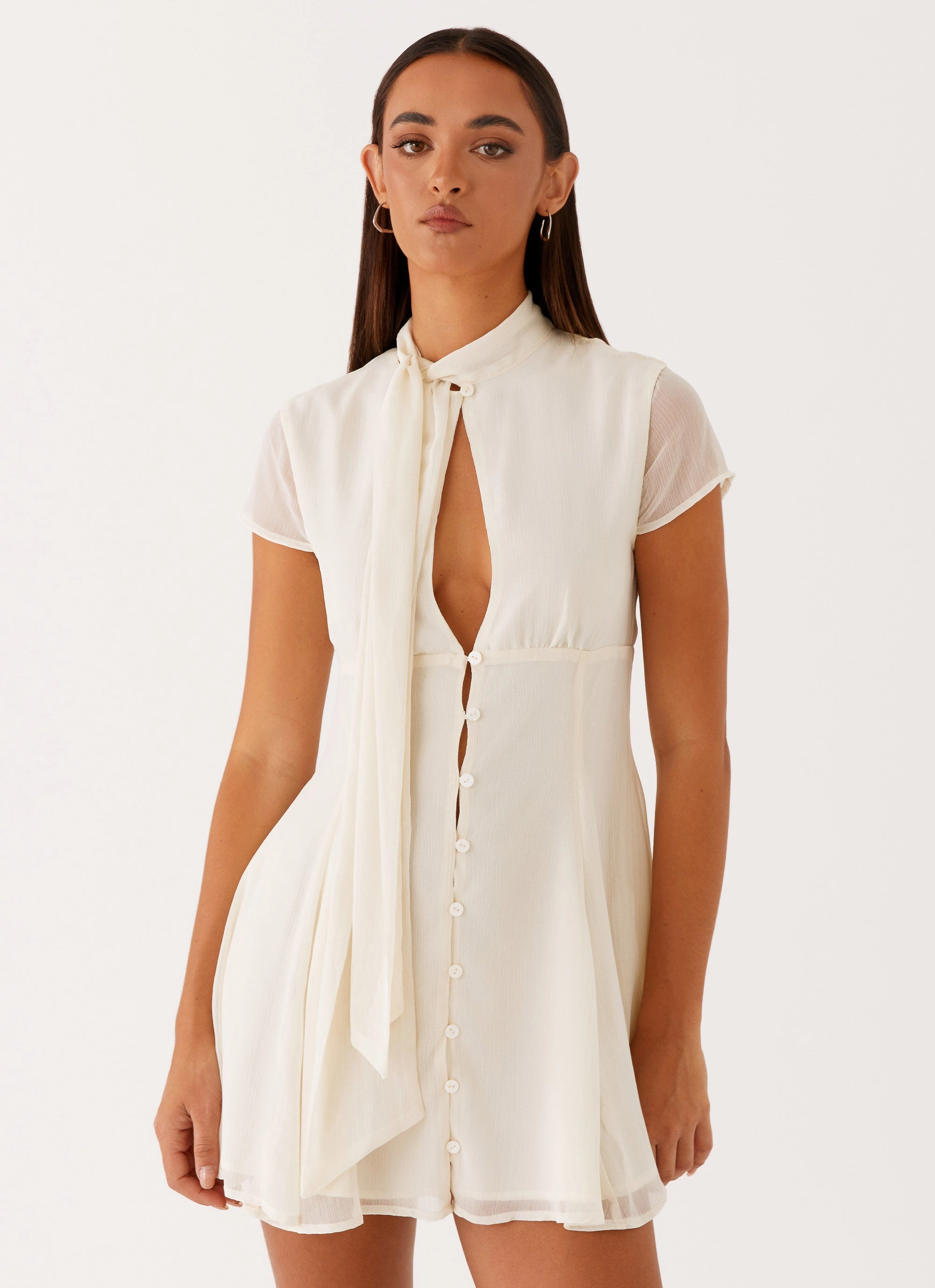Karling Mini Dress - Ivory Urban Fit perforated design