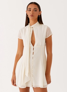 Karling Mini Dress - Ivory Urban Fit perforated design