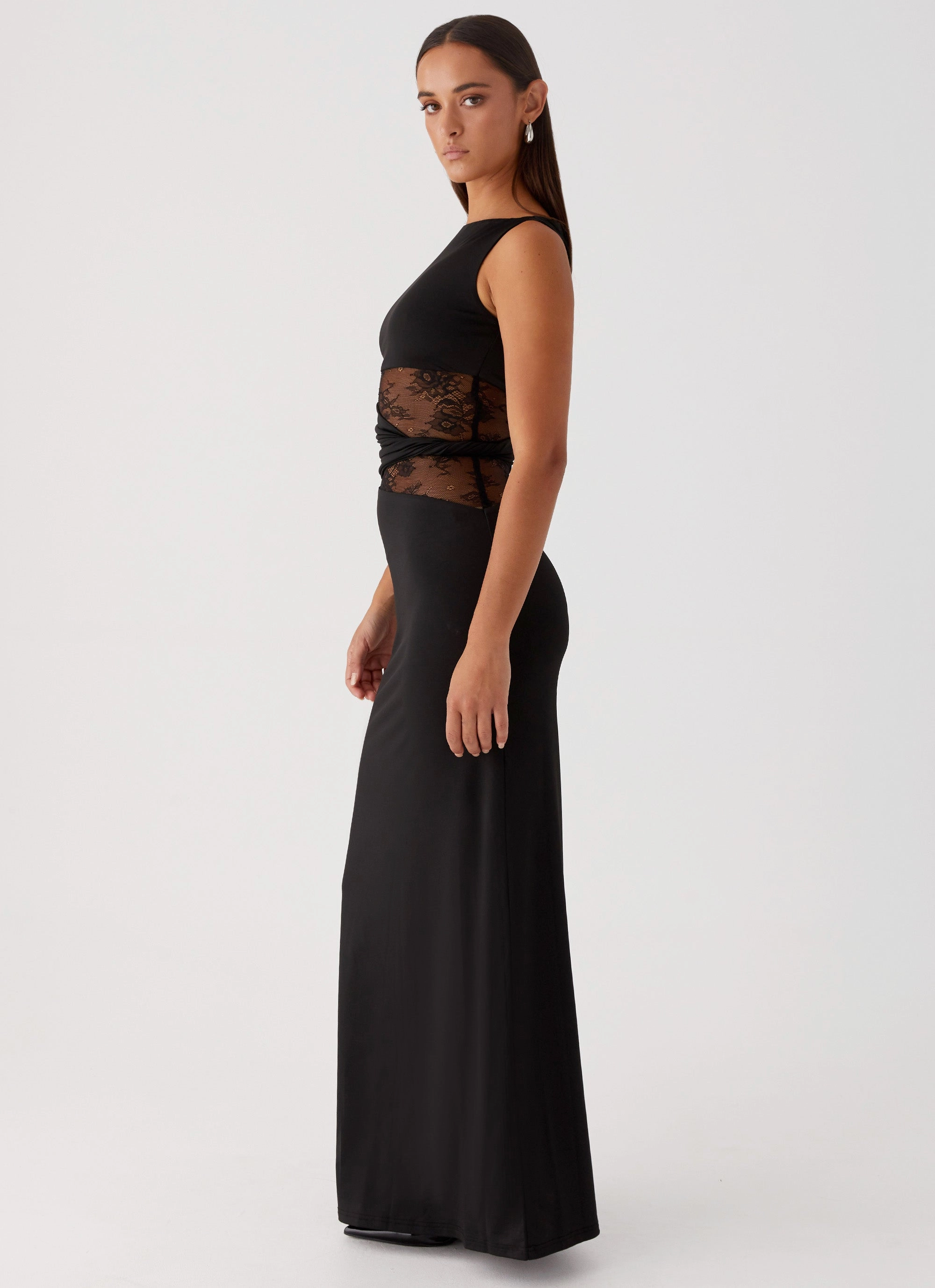 Sleek Drape Karma Maxi Dress - Black