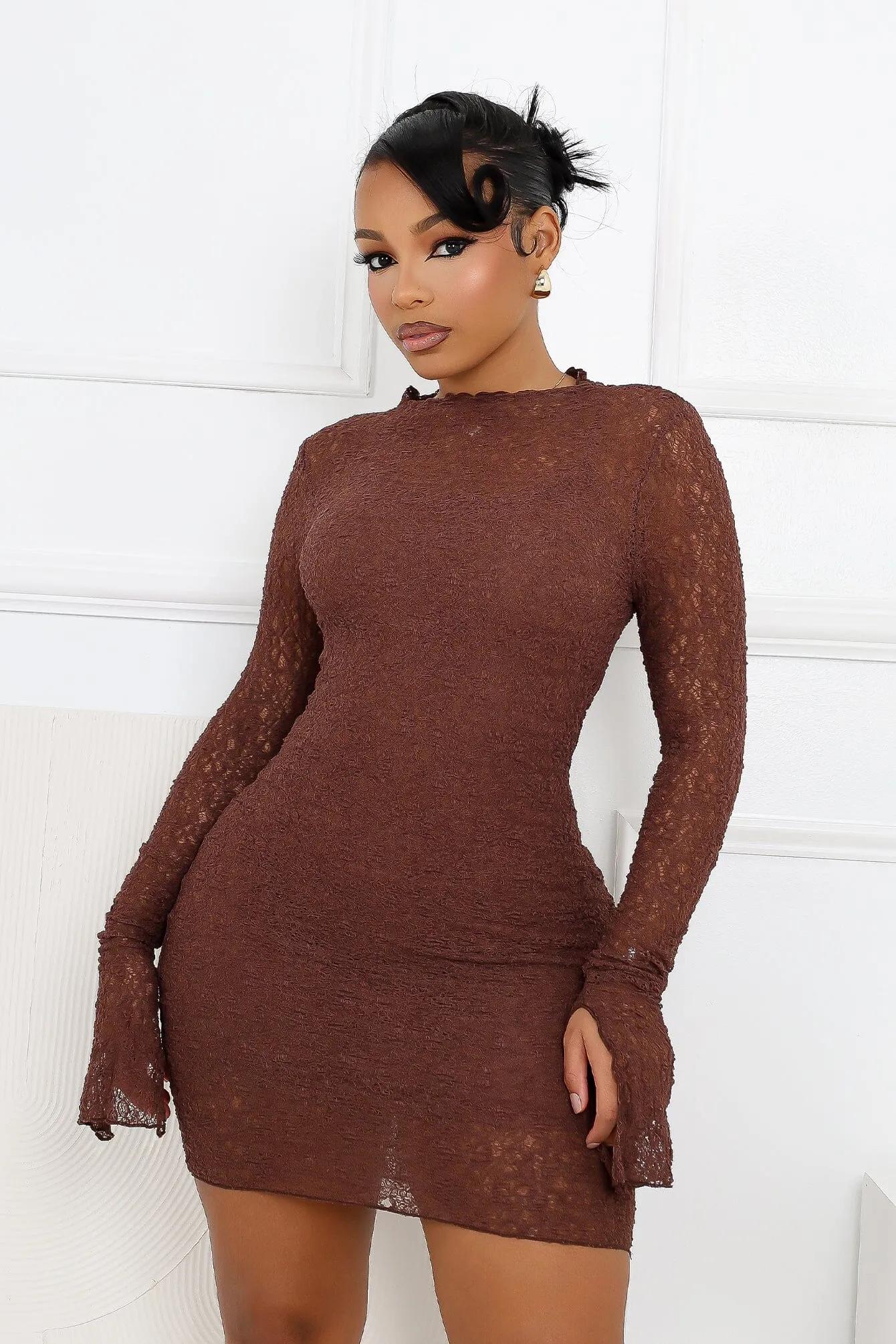 Lace-Trim Sculpted Form Kate Sheer Mini Dress With Lining