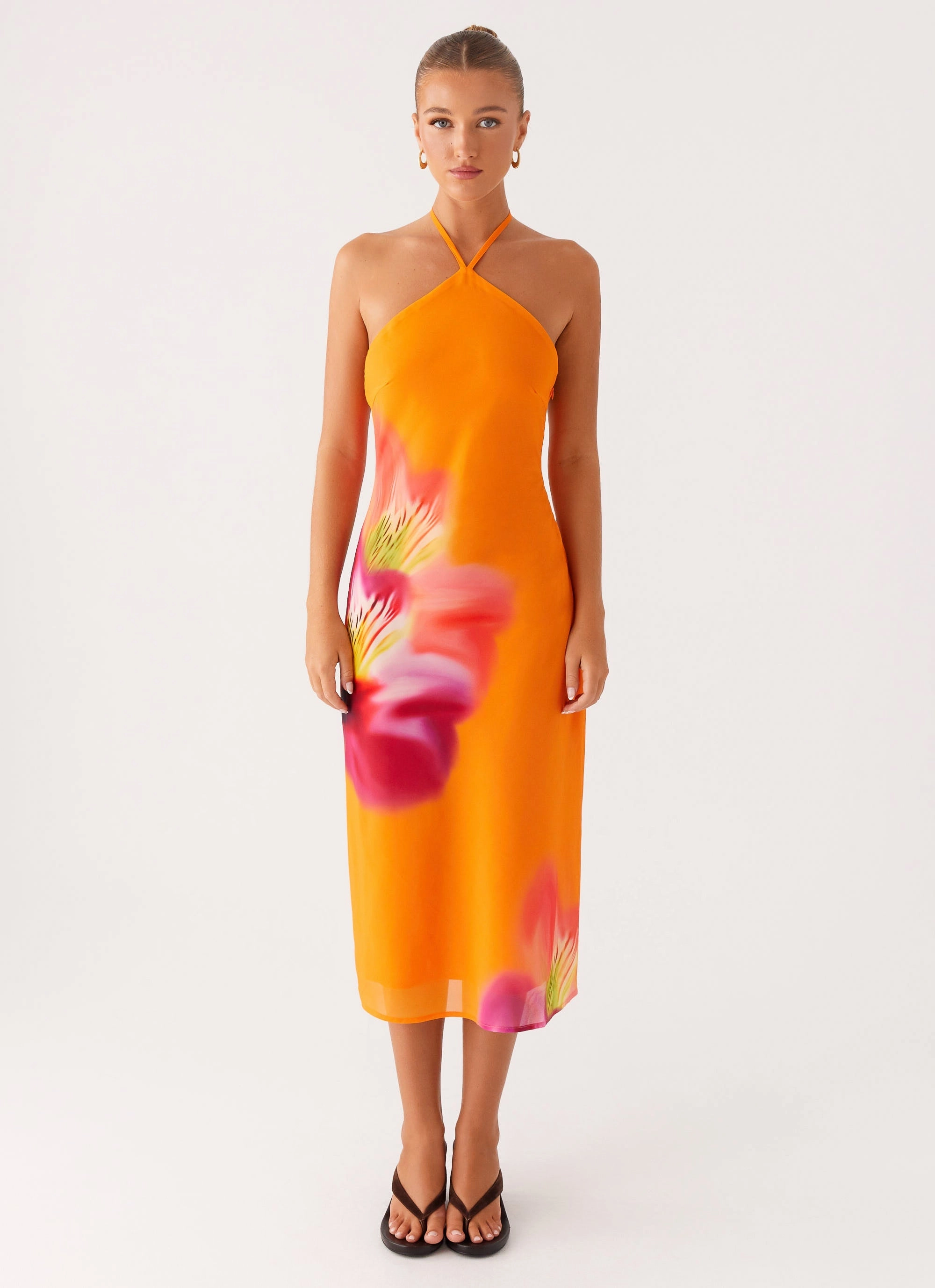 Kea Midi Dress - Orange Tropical Skin-friendly