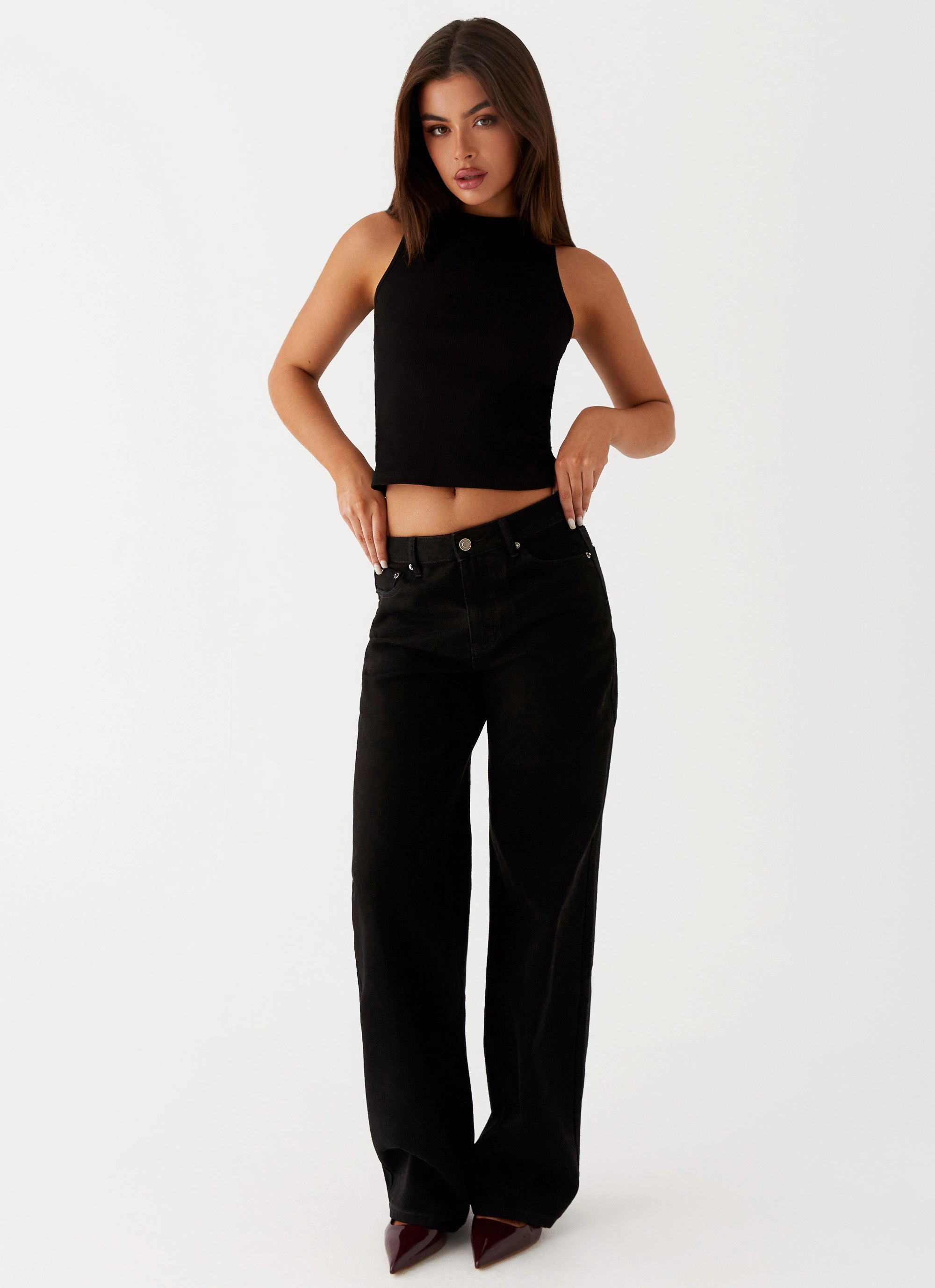 Keanna Low Rise Denim Jeans - Black No Gap Waistband Flattering Shape
