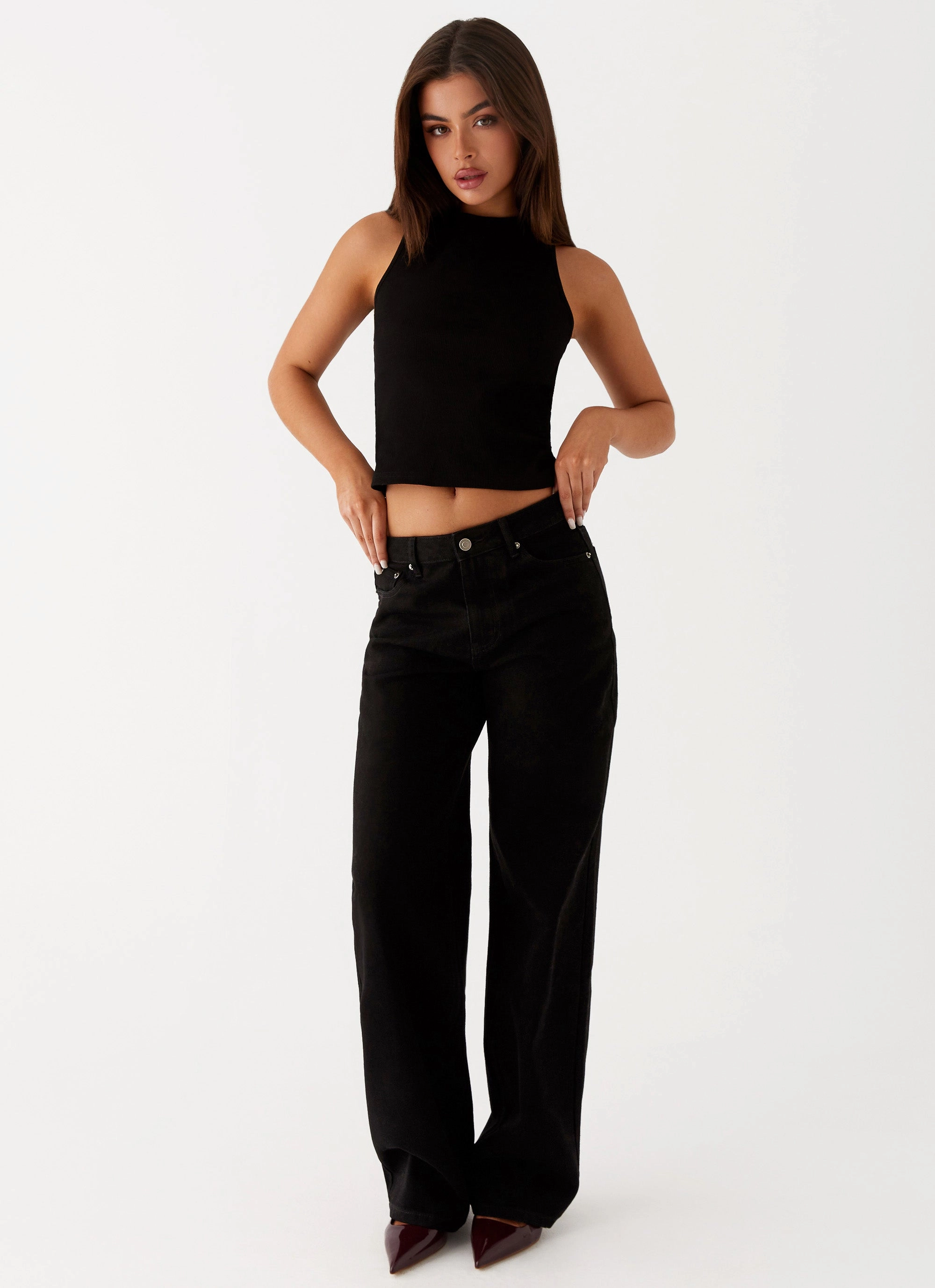 Keanna Low Rise Denim Jeans - Black Basic Layers Trend Setter Sunny Vibes