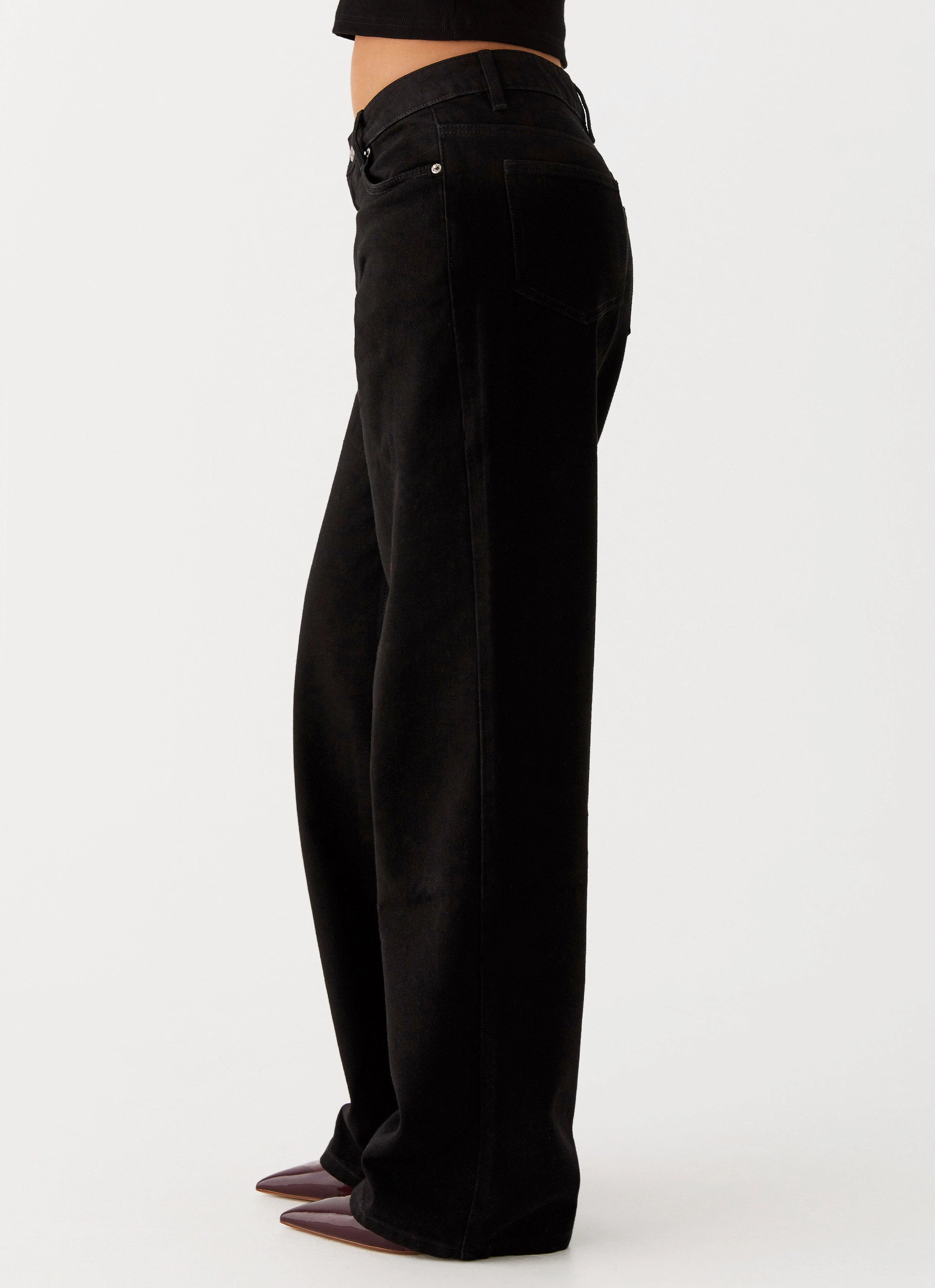 Flex Knit Waist Panel Keanna Low Rise Denim Jeans - Black