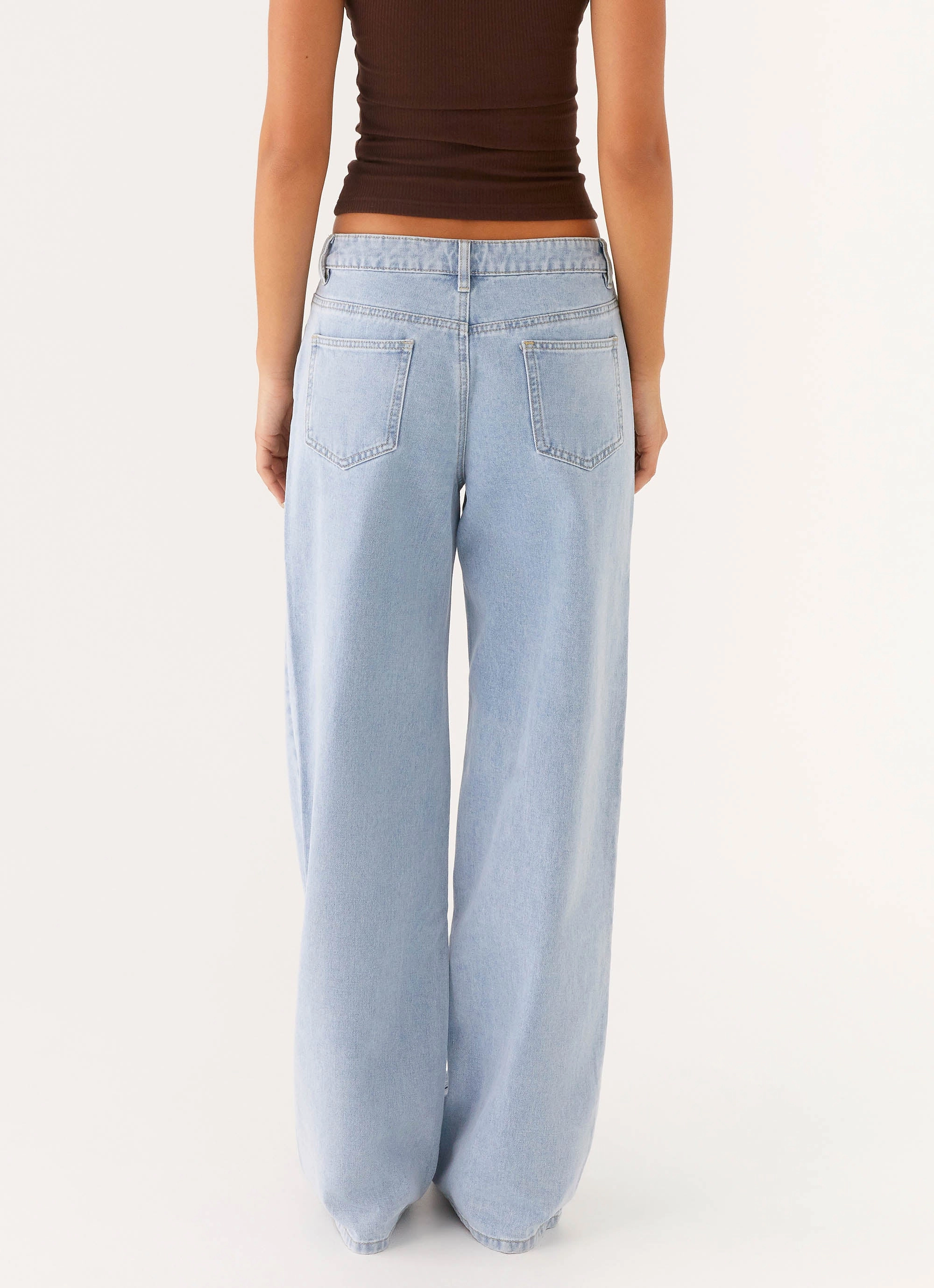 Smooth Texture Keanna Low Rise Denim Jeans - Sky