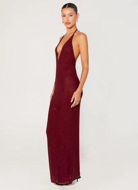 Keliese Beaded Maxi Dress - Burgundy Body Flow Shine Dressy
