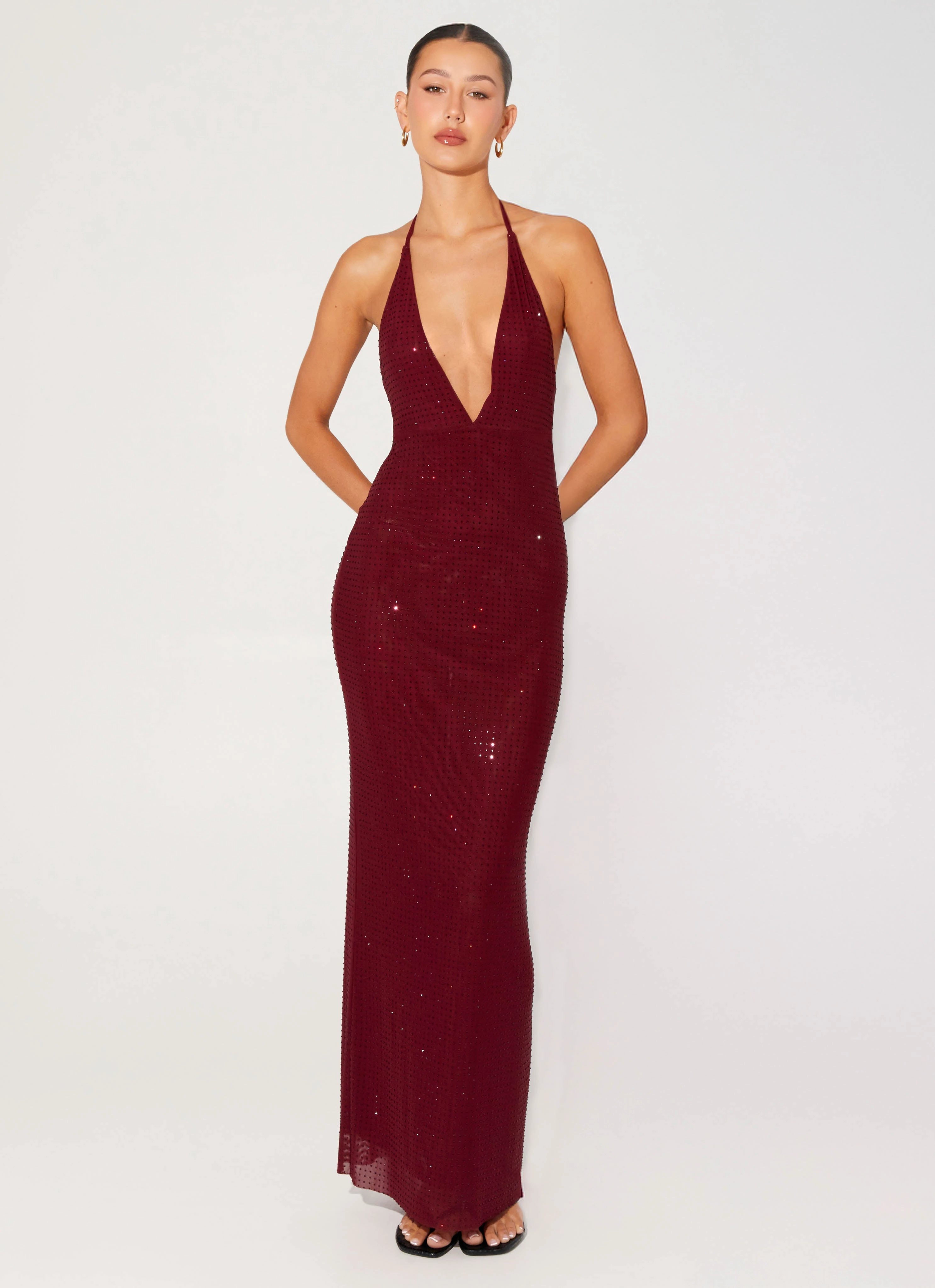 Keliese Beaded Maxi Dress - Burgundy Gentle Shine Versatile occasion dress