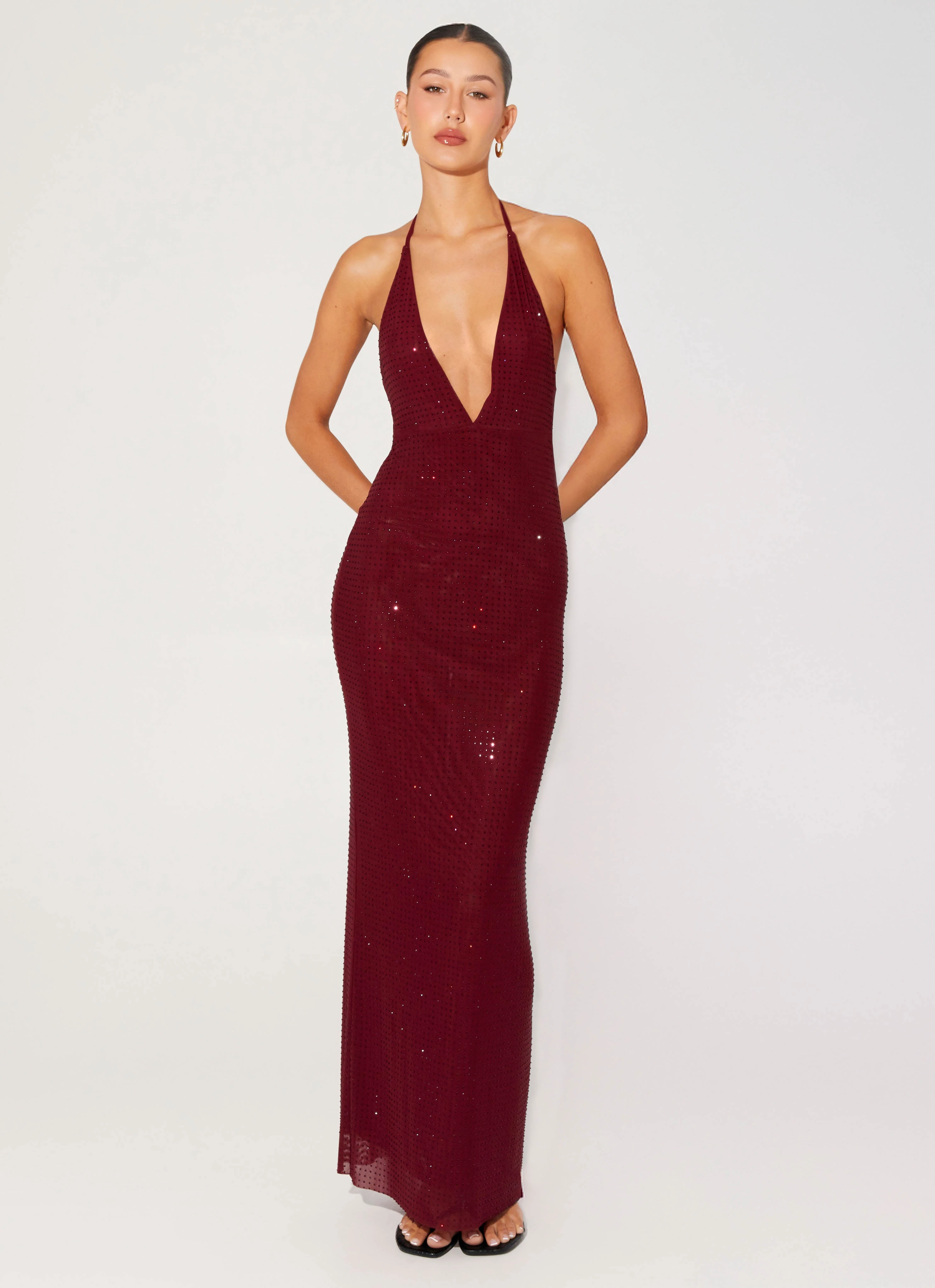 Keliese Beaded Maxi Dress - Burgundy Fashionable outfit for outings