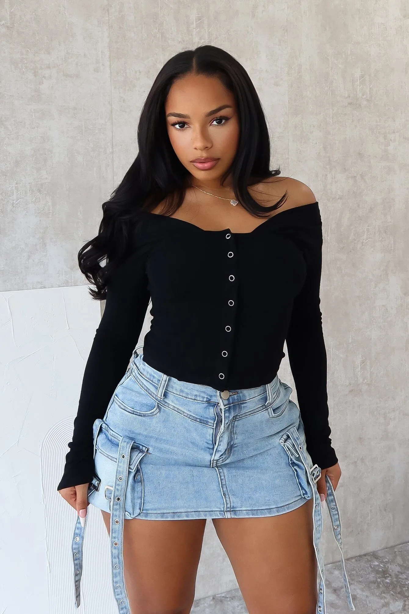 Kennedy Off Shoulder Button Down Top LowMaintenanceFabric