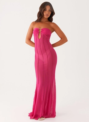 Side Pleats Kennedy Maxi Dress - Fuchsia