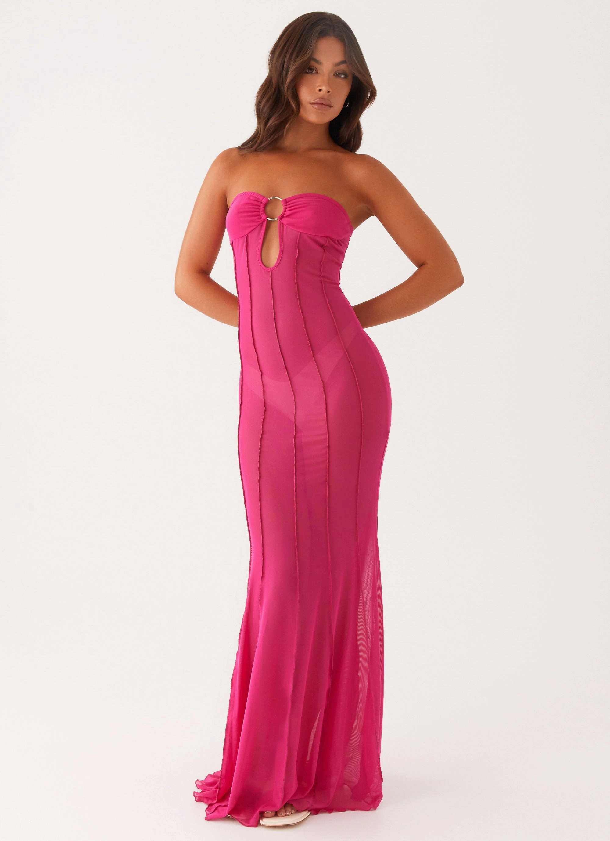 Side Pleats Kennedy Maxi Dress - Fuchsia
