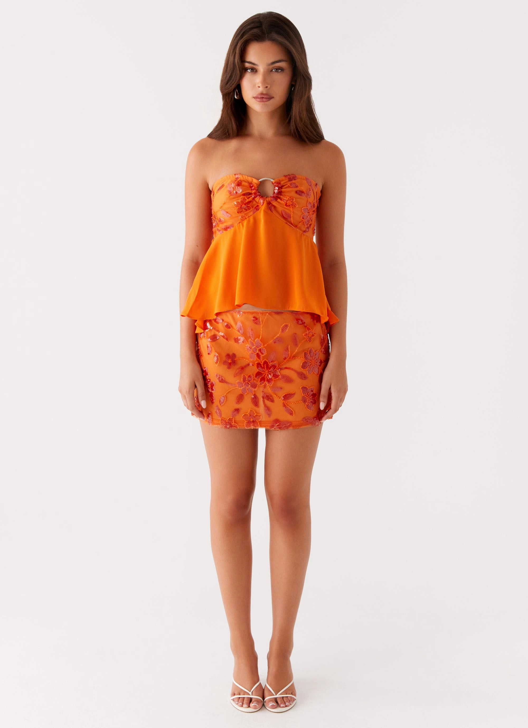 Bold Finish Smart Look Kenya Beaded Mini Skirt - Orange