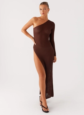 Built-In-Slip Elegant knee-length dress Kerri Knit Maxi Dress - Dark Chocolate