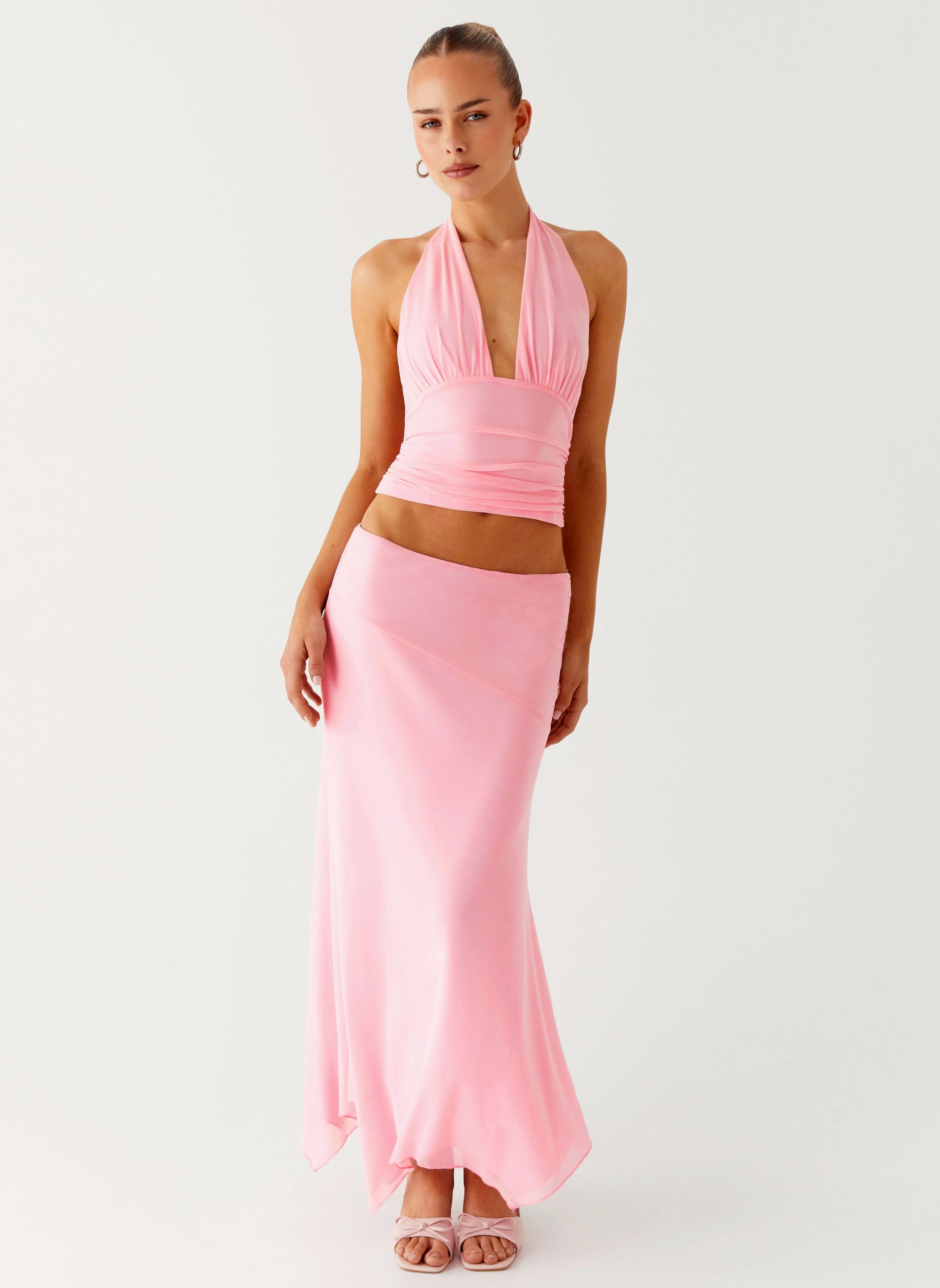 Cool Weather Relaxed Silhouette Kerrie Halter Top - Baby Pink