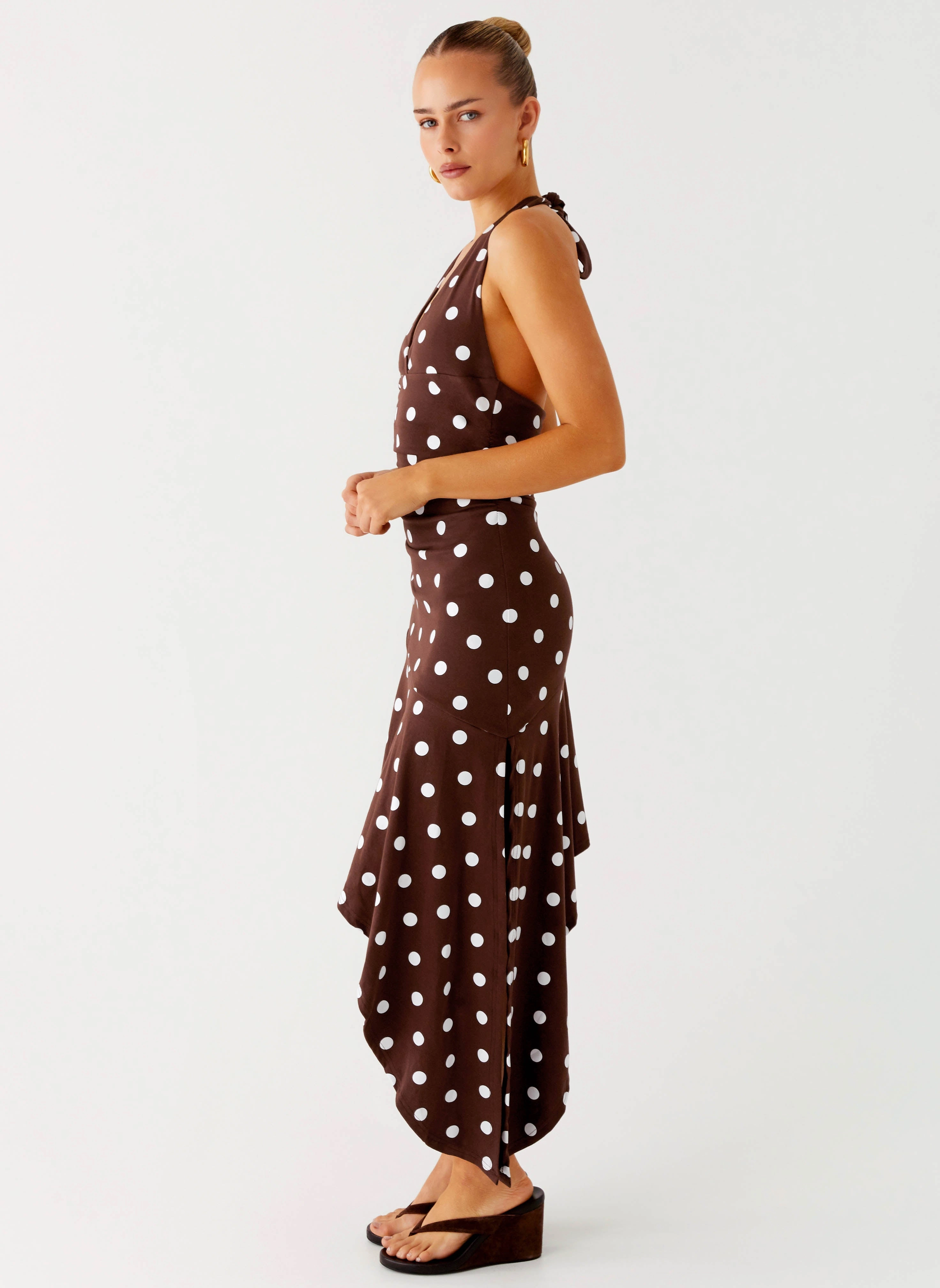 Picture Perfect Keylani Halter Midi Dress - Chocolate