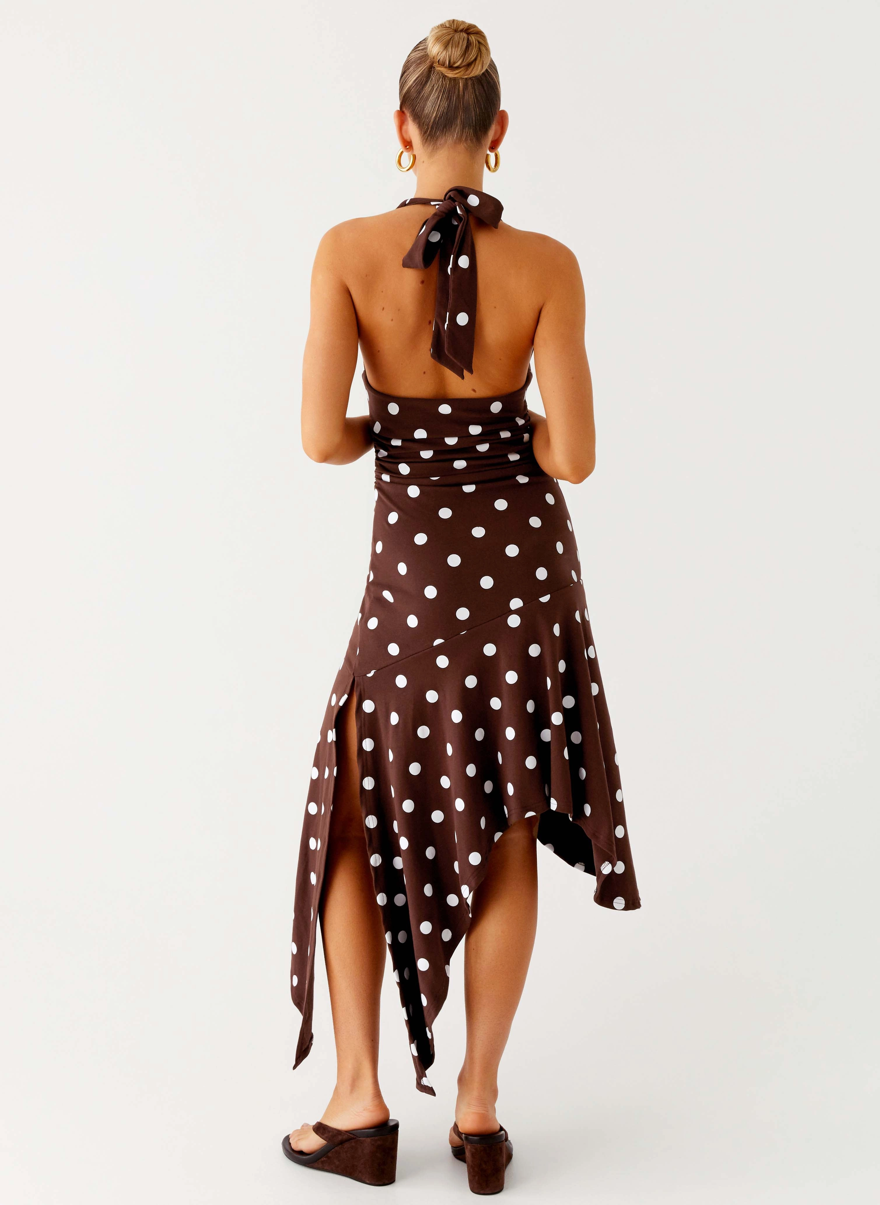 Keylani Halter Midi Dress - Chocolate Elegance Glow